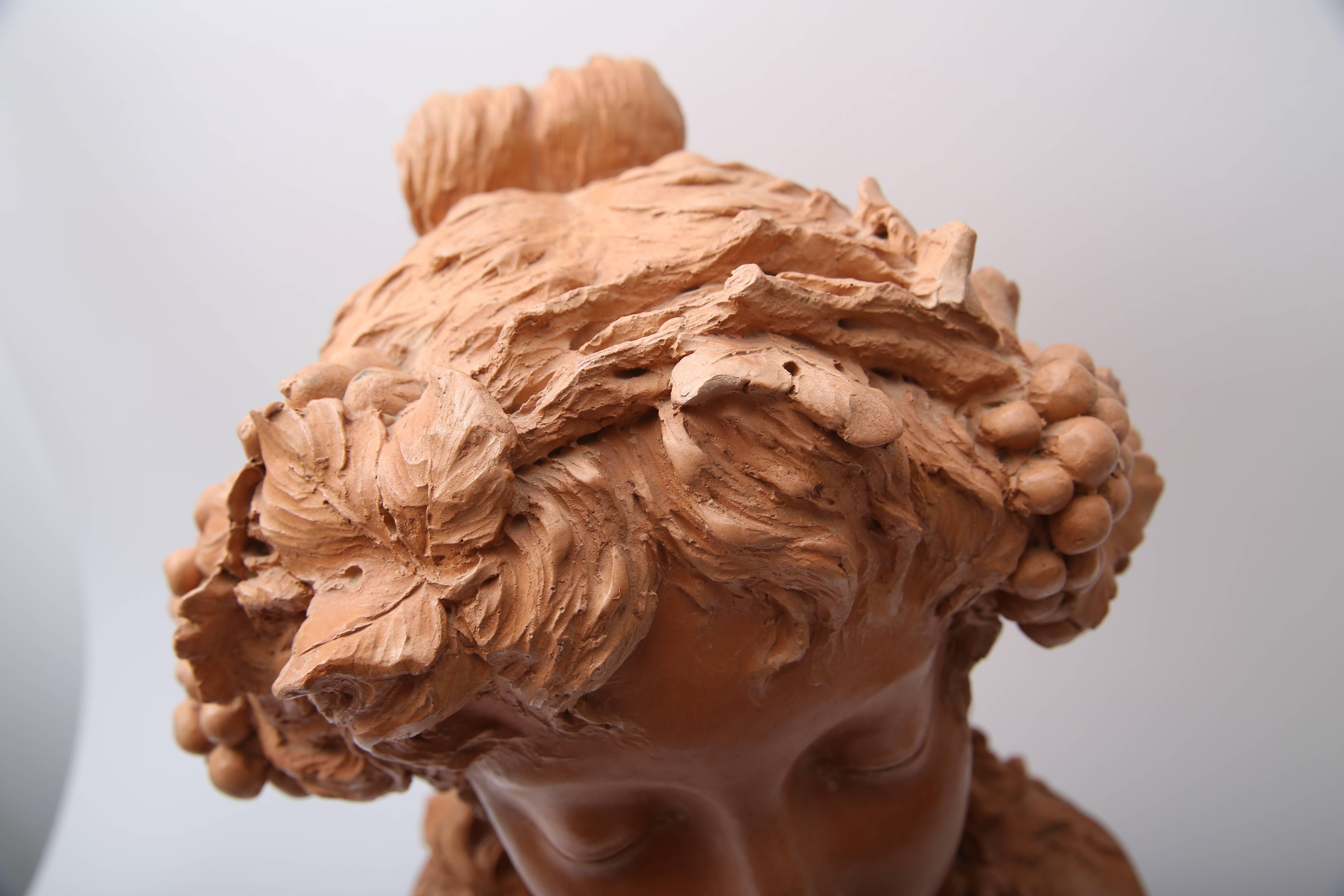 Terracotta Terra Cotta Bust of a Bacchanalian Young Girl