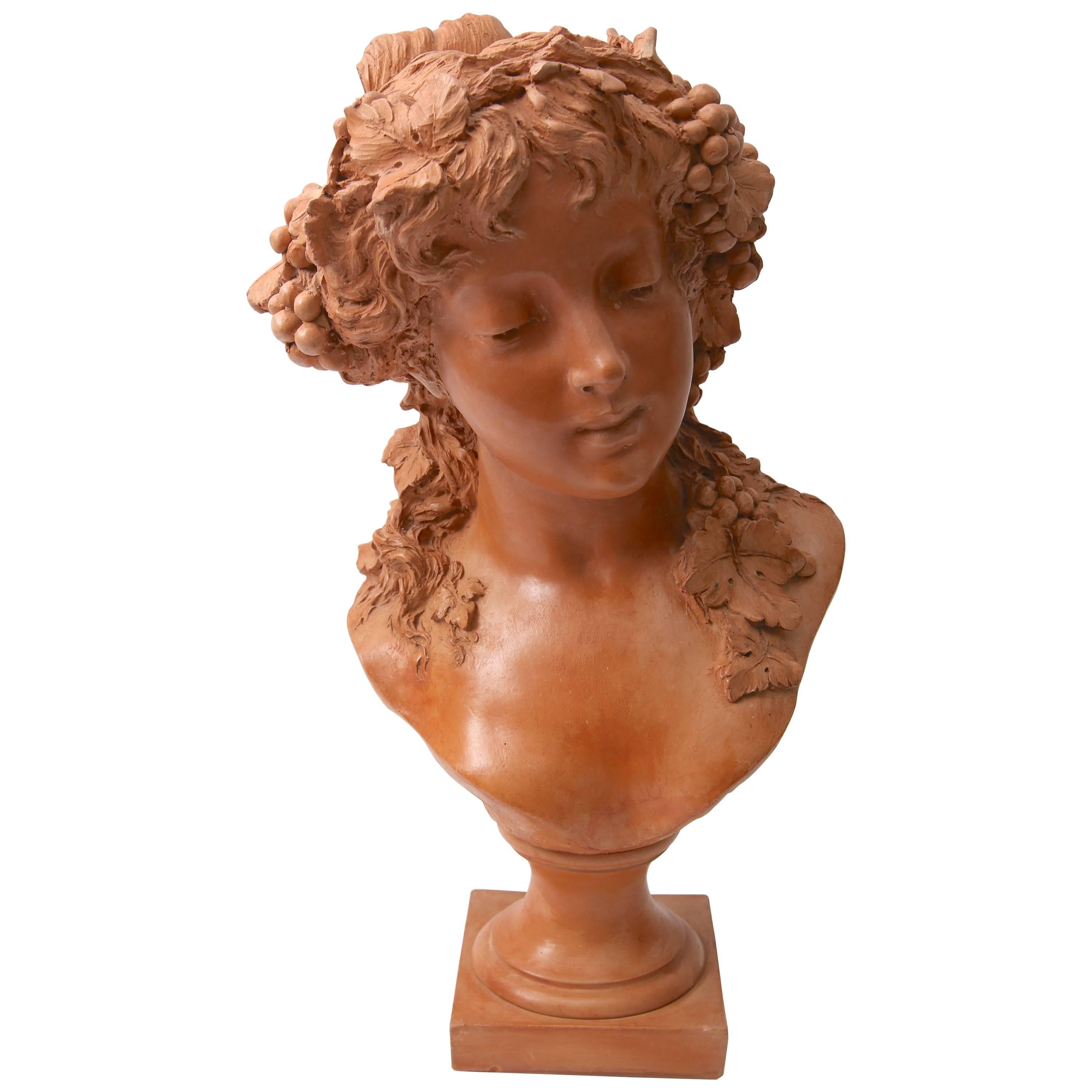 Terra Cotta Bust of a Bacchanalian Young Girl