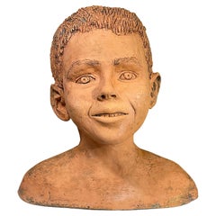 Used Terra Cotta Bust of a Handsome Kid, Signed M.D