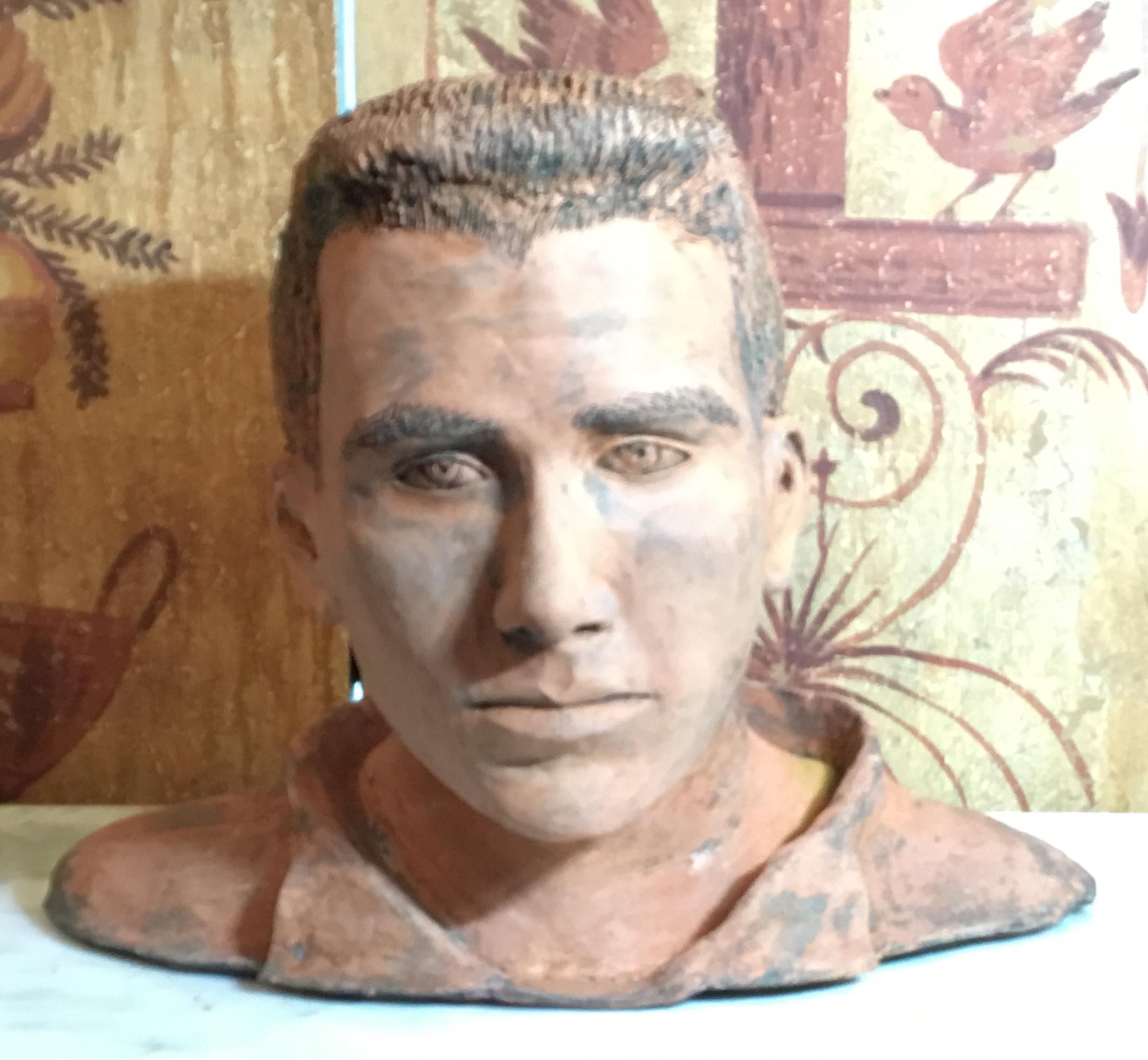 Terra Cotta Bust of a Handsome Man Signed M.D 4