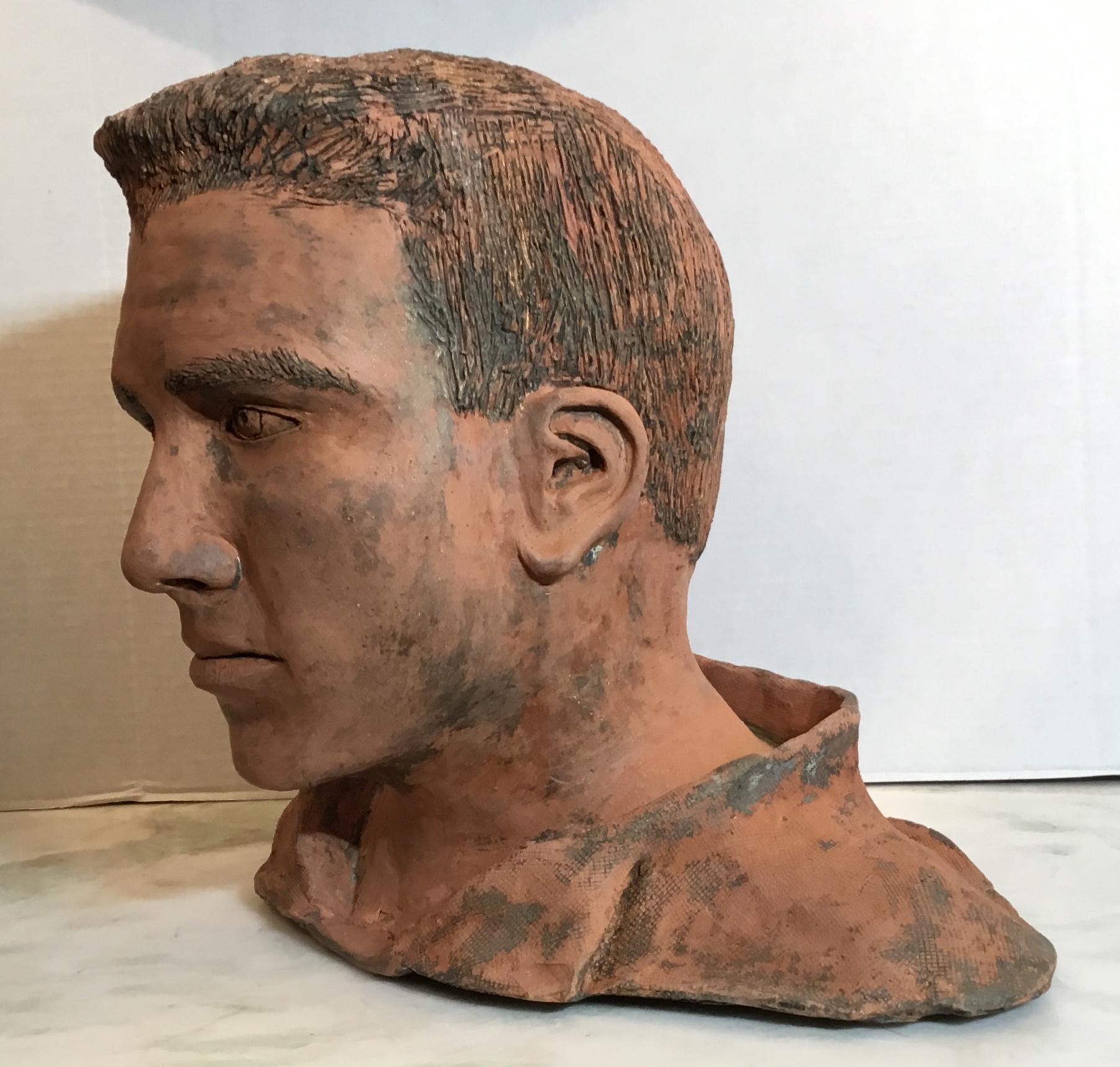 Terra Cotta Bust of a Handsome Man Signed M.D 7