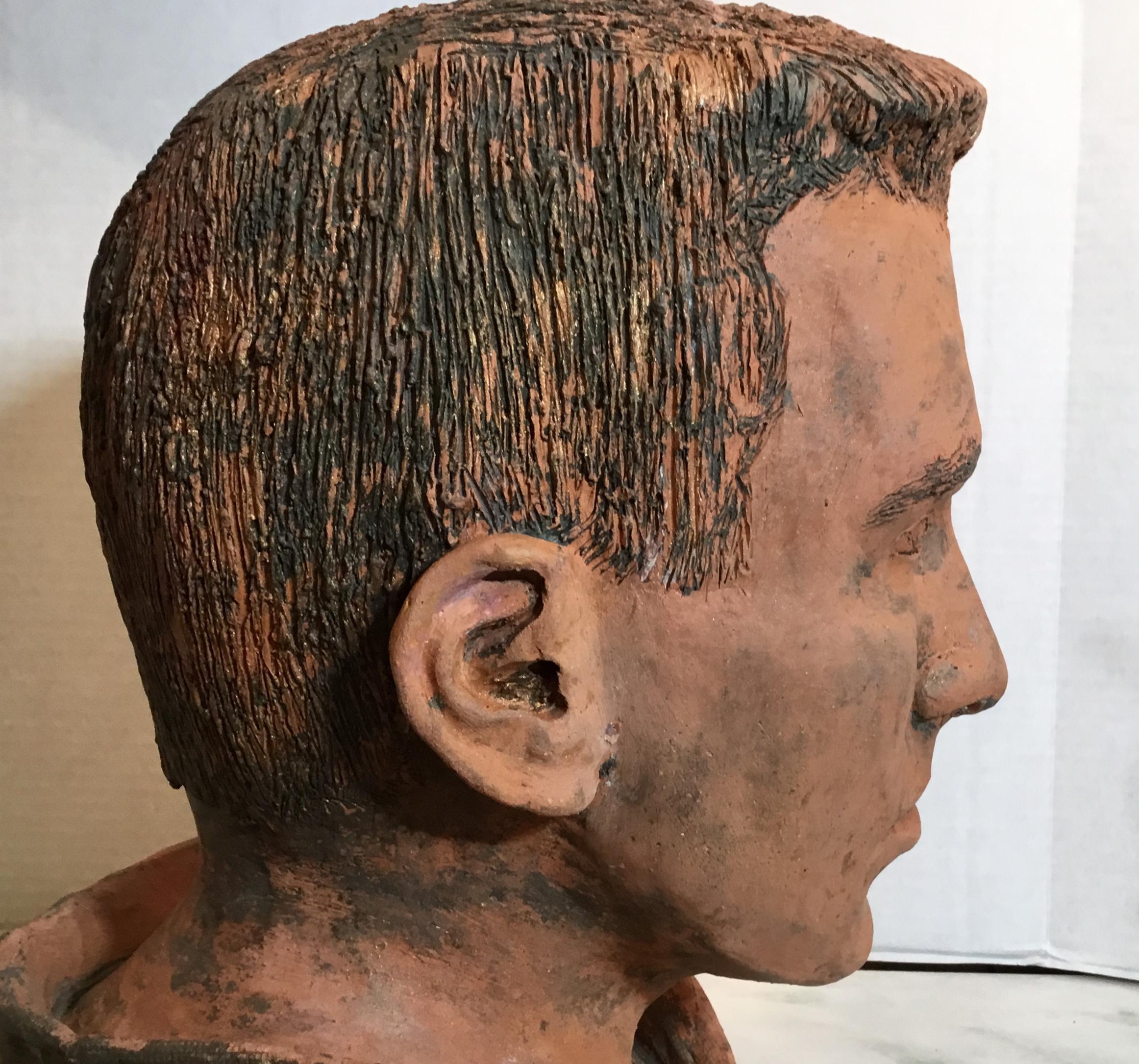 Terra Cotta Bust of a Handsome Man Signed M.D 10