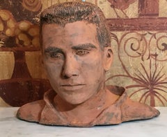 Terra Cotta Bust of a Handsome Man Signed M.D