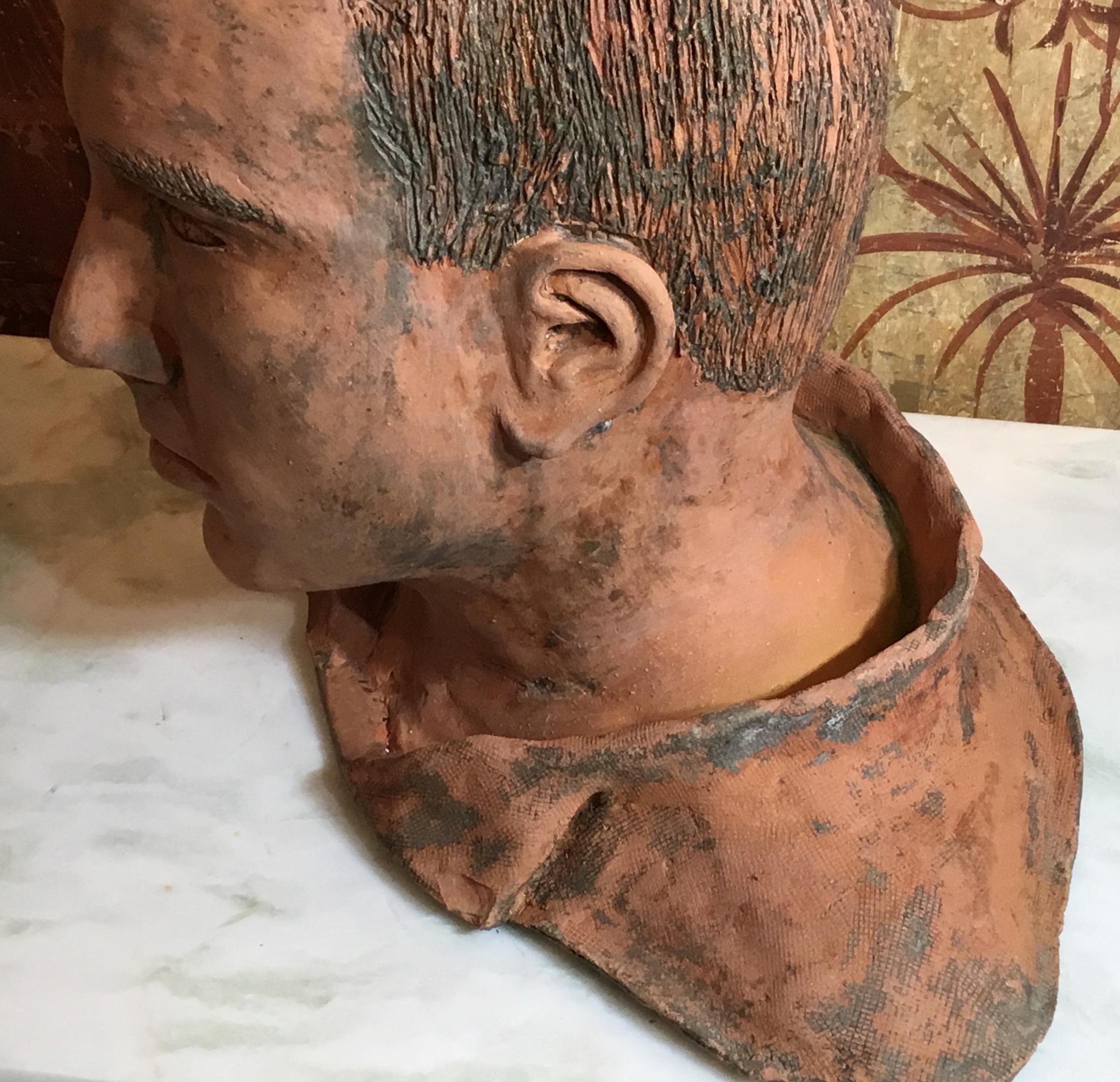Terra Cotta Bust of a Handsome Man Signed M.D In Excellent Condition In Delray Beach, FL