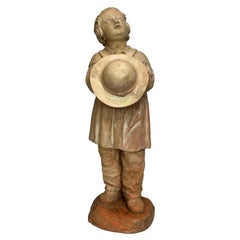 Terra Cotta Figure of a Boy with Hat, French, ca. 1890