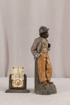 Terrakotta-Figur eines jungen Mannes mit Zigarre, Schwarz-Amerika, Österreich ca. 1870