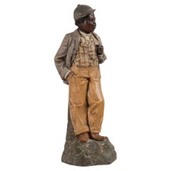 Figura di giovane uomo in terracotta, con sigaro, Black Americana, Austriaca, 1870 ca.