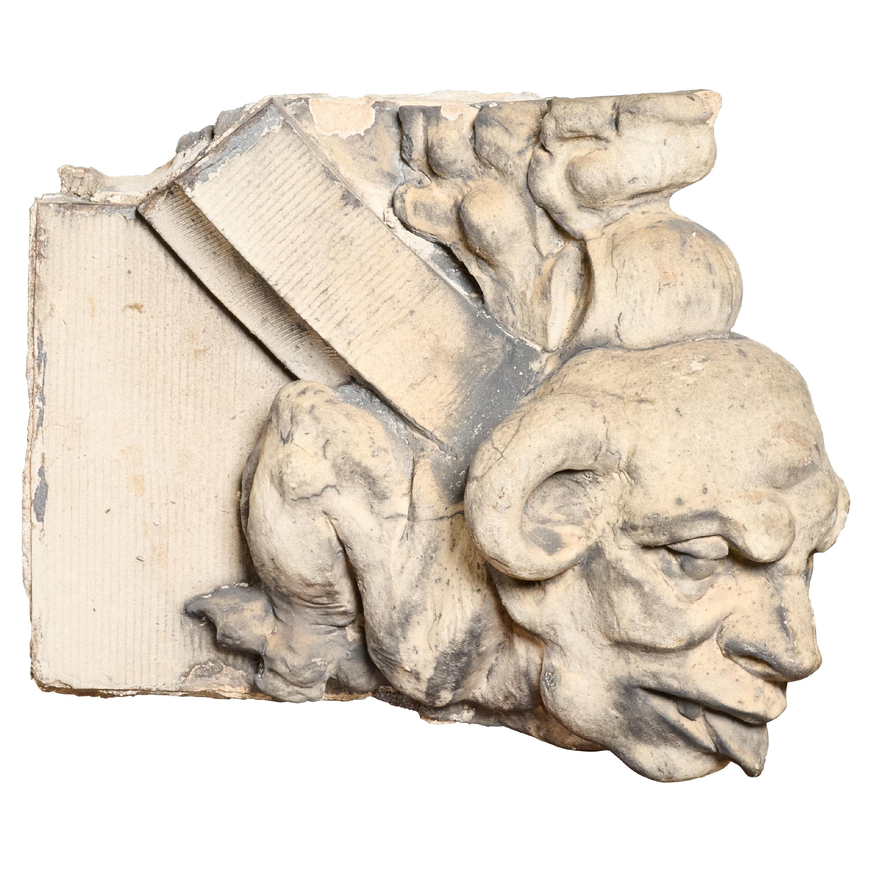 Terra Cotta Gargoyle / Grotesque Head For Sale