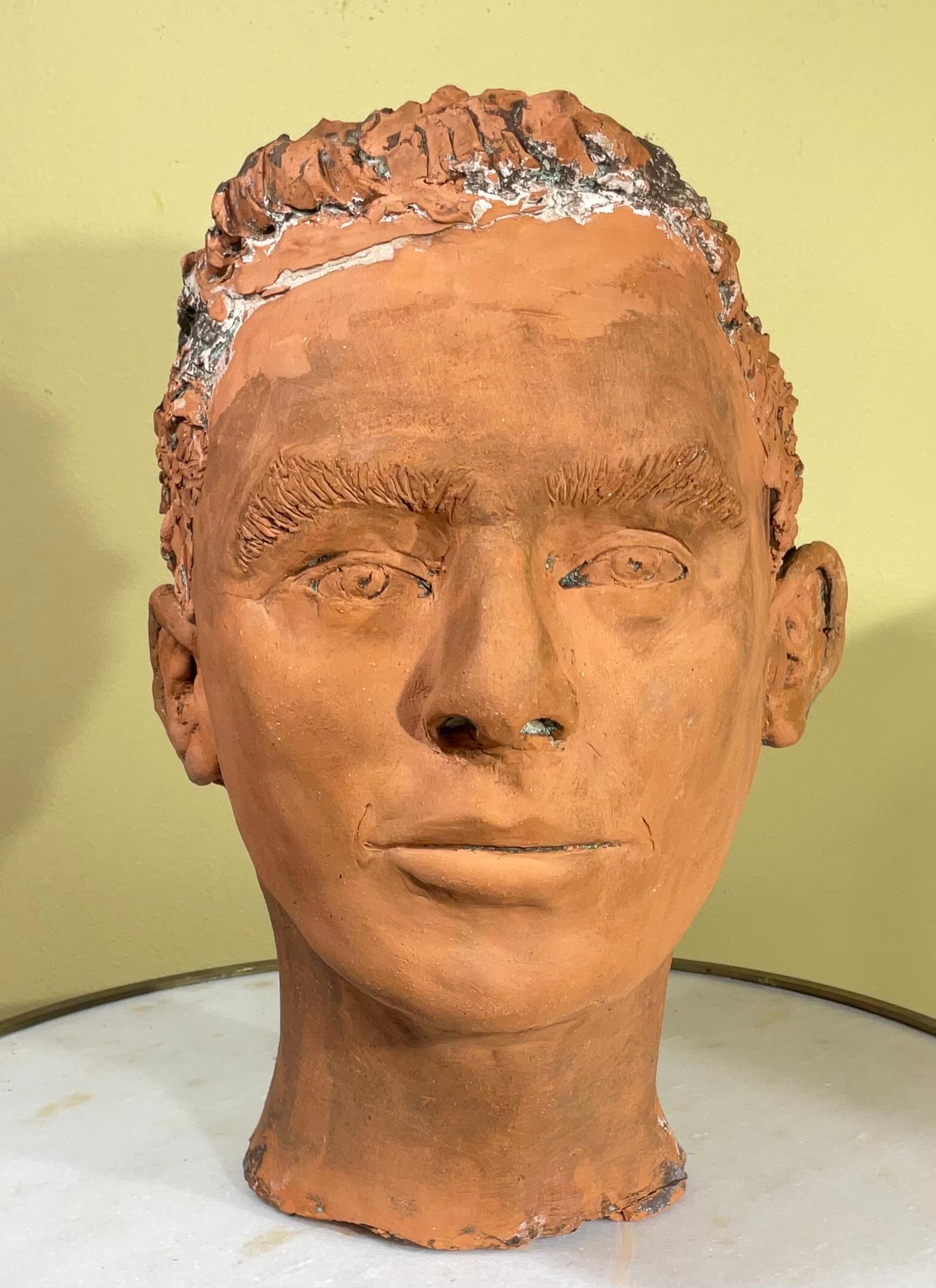Terra Cotta Head Bust of a Handsome Man For Sale 3