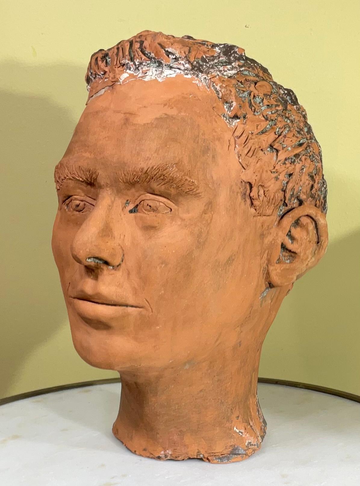 Terra Cotta Head Bust of a Handsome Man For Sale 4