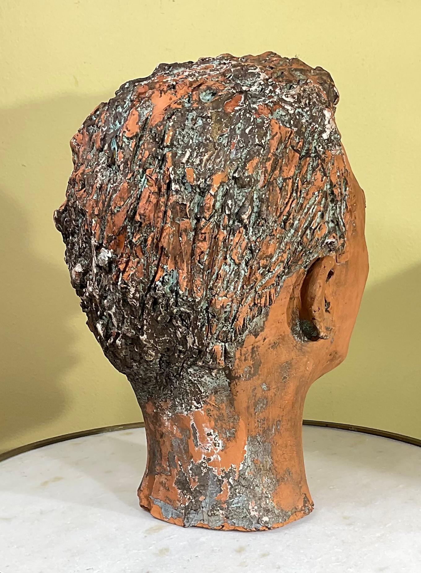 American Terra Cotta Head Bust of a Handsome Man For Sale