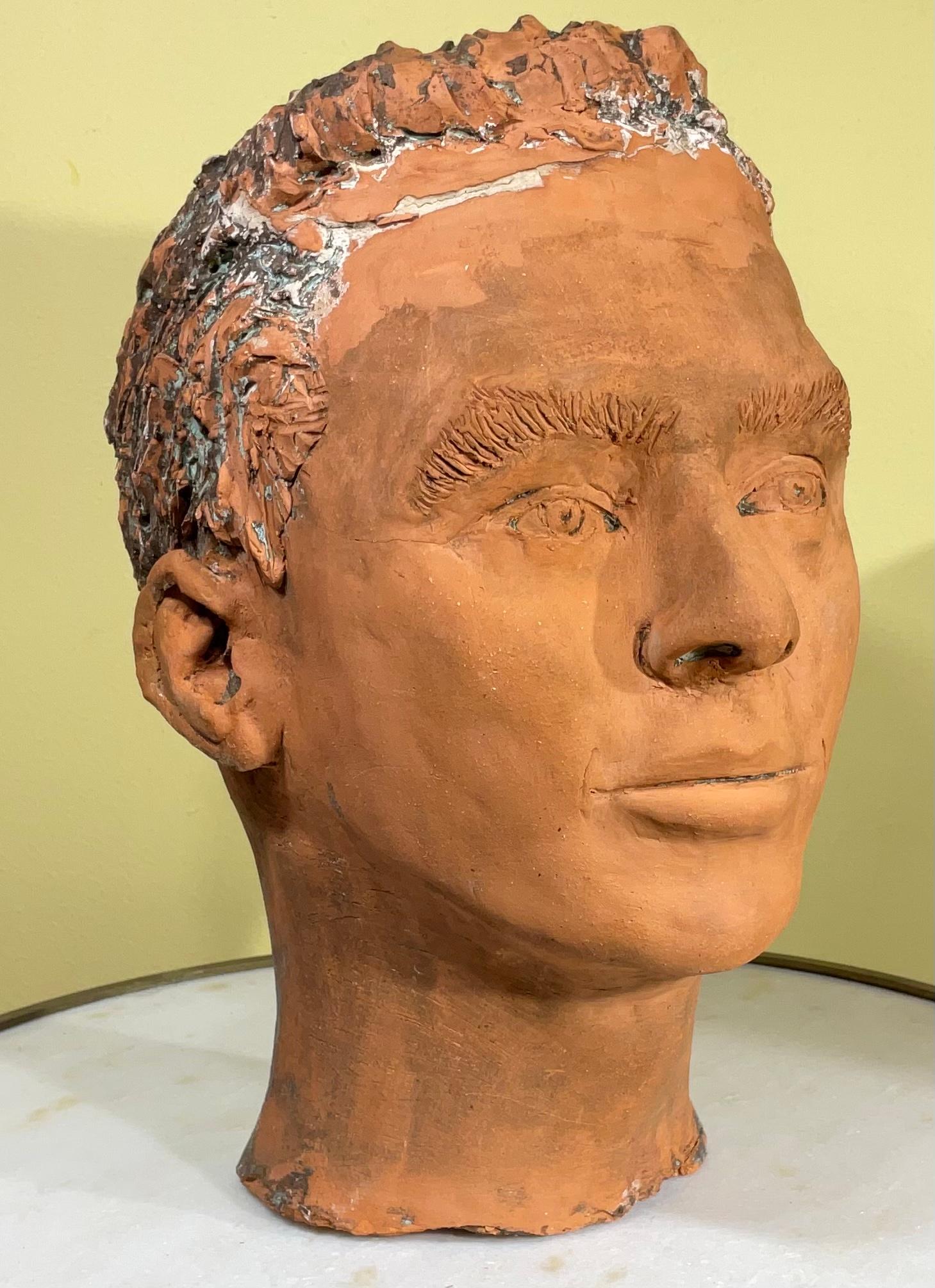20th Century Terra Cotta Head Bust of a Handsome Man For Sale