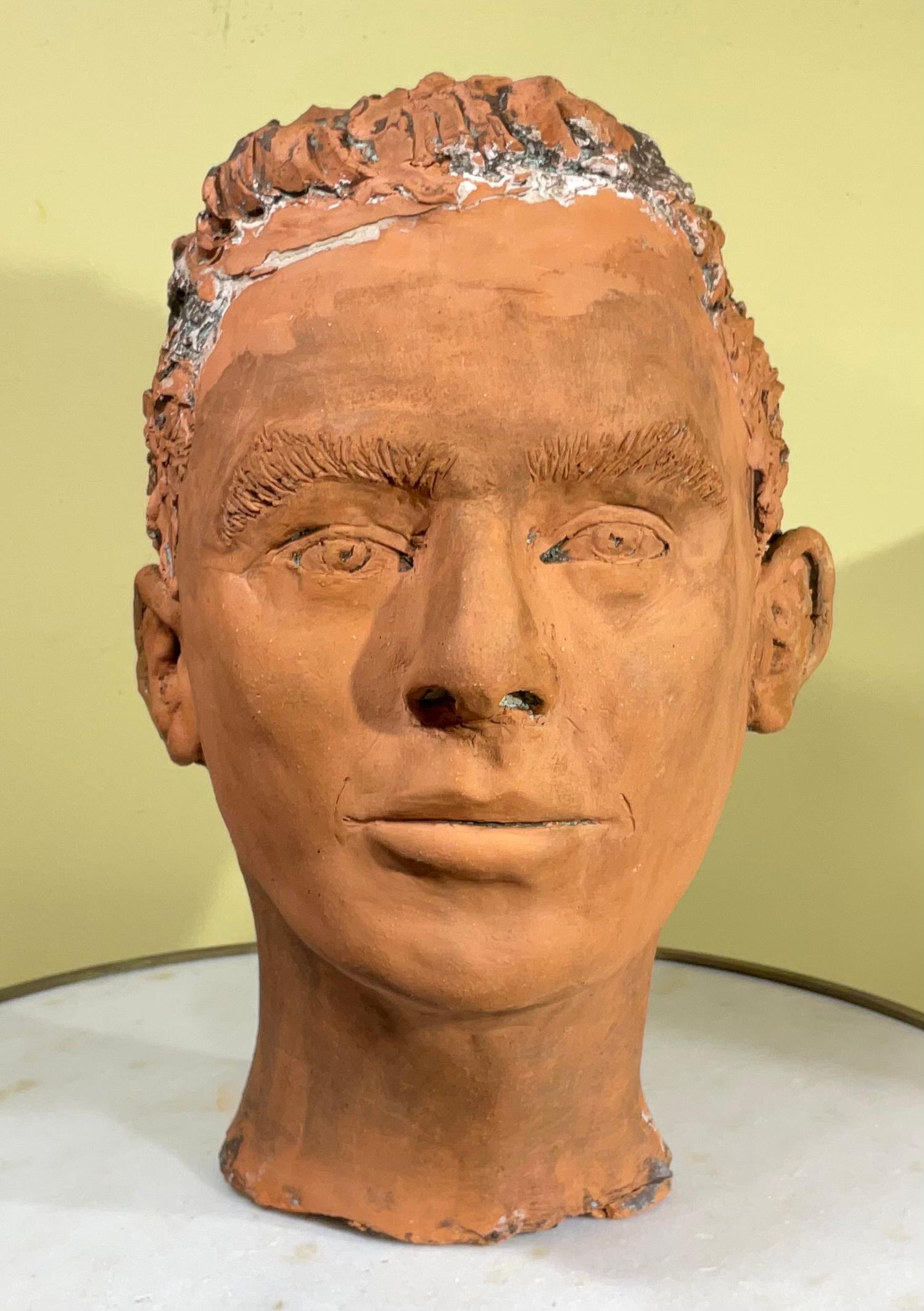 Terracotta Terra Cotta Head Bust of a Handsome Man For Sale