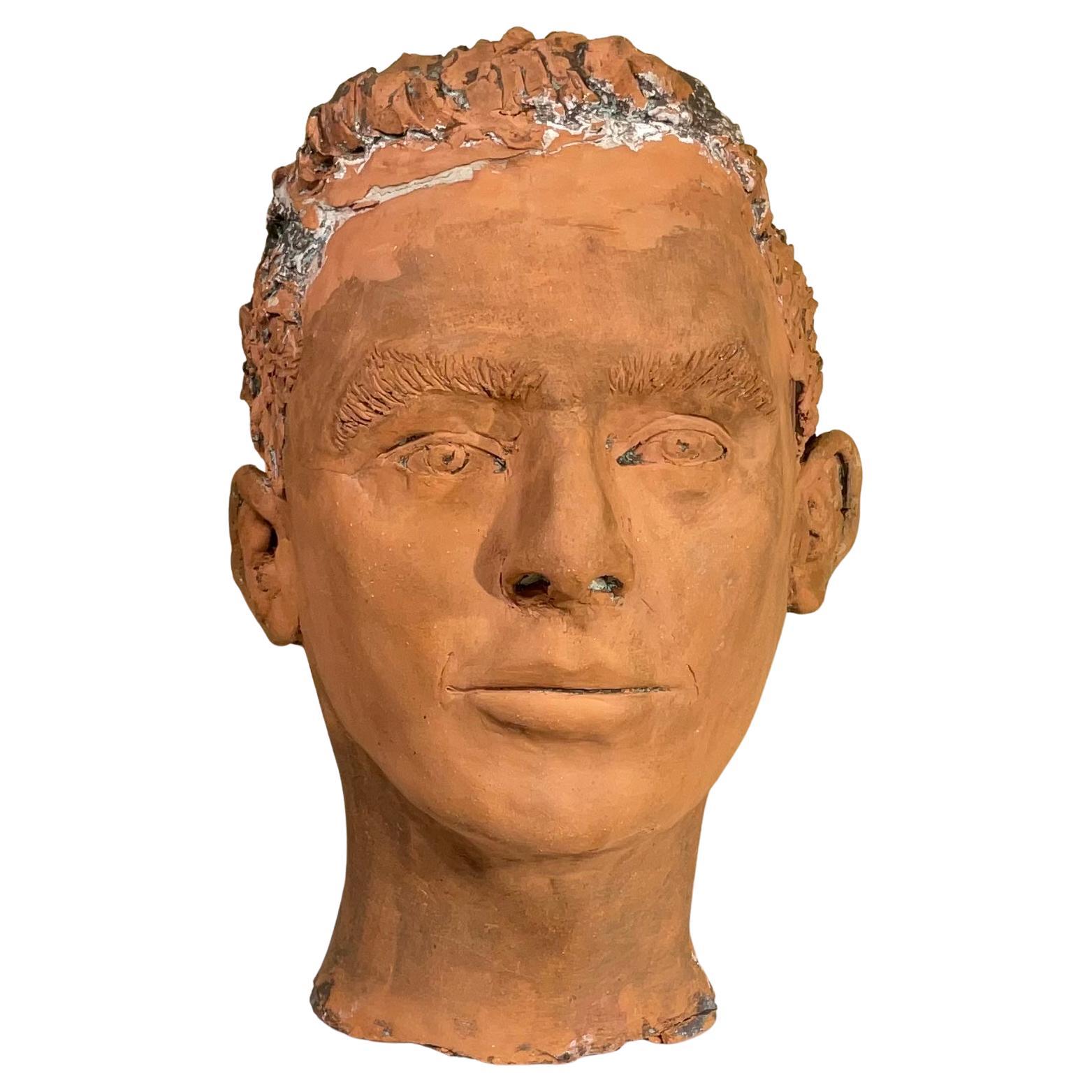 Terra Cotta Head Bust of a Handsome Man For Sale