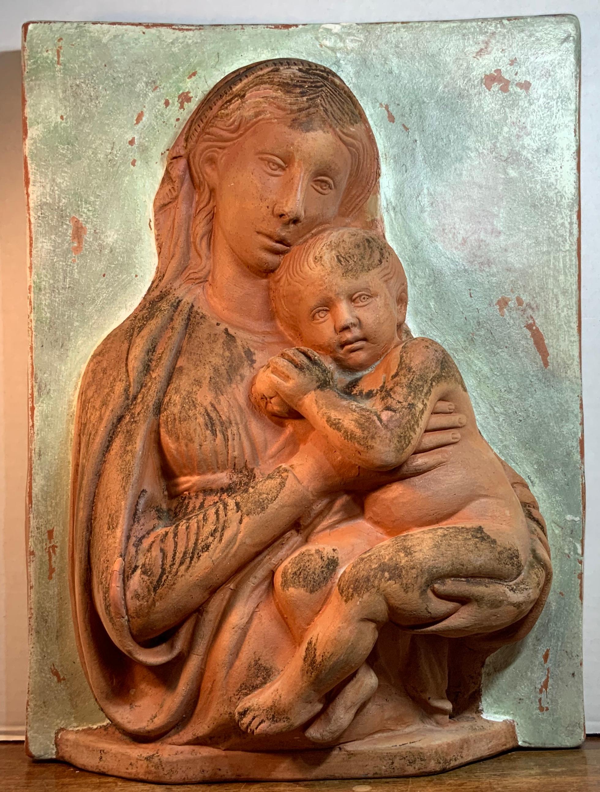 Terracotta Italian Sculpture of Mother and Child for Palmiery 6