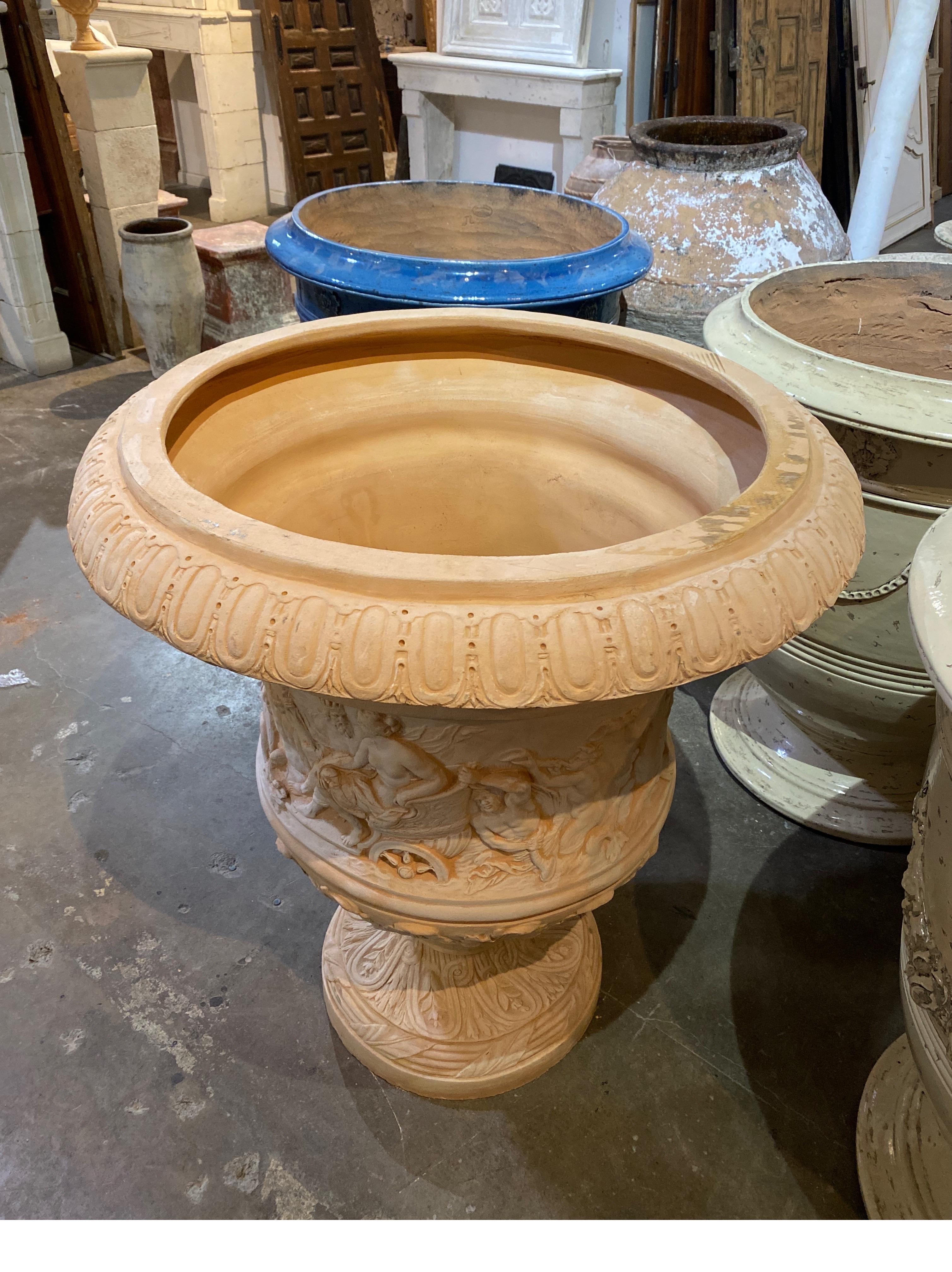 Hand-Carved Terracotta Planter For Sale