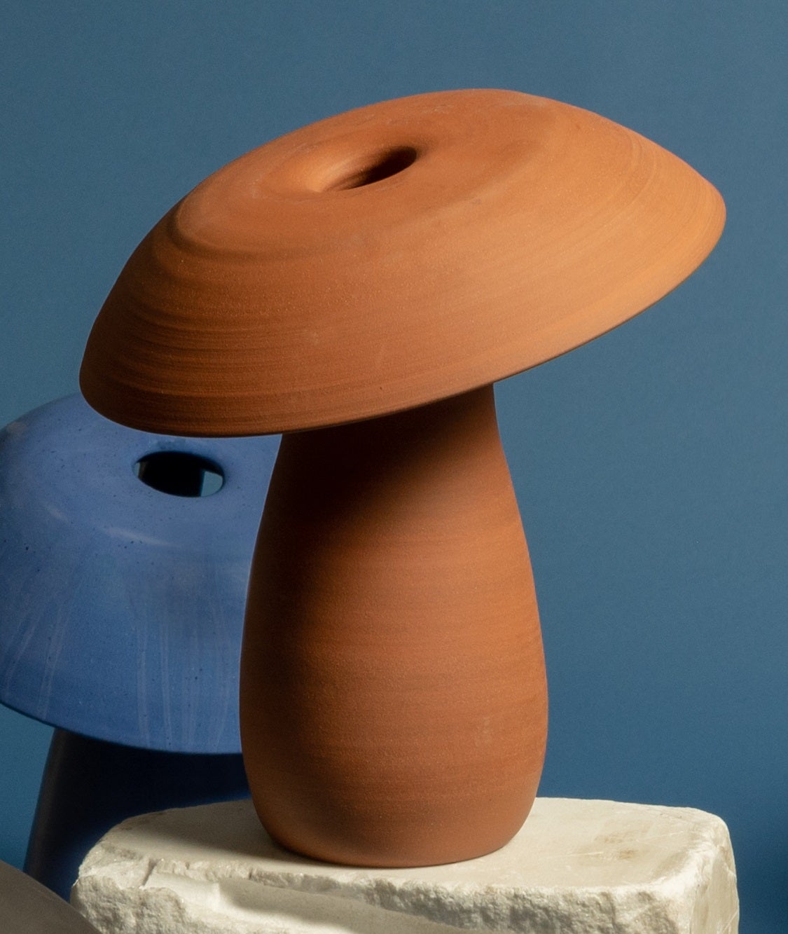 Terra-cotta raw small mushroom lamp by Nick Pourfard.
Dimensions: Ø 33 x H 38 cm.
Materials: ceramic.
Different finishes available. 

All our lamps can be wired according to each country. If sold to the USA it will be wired for the USA for