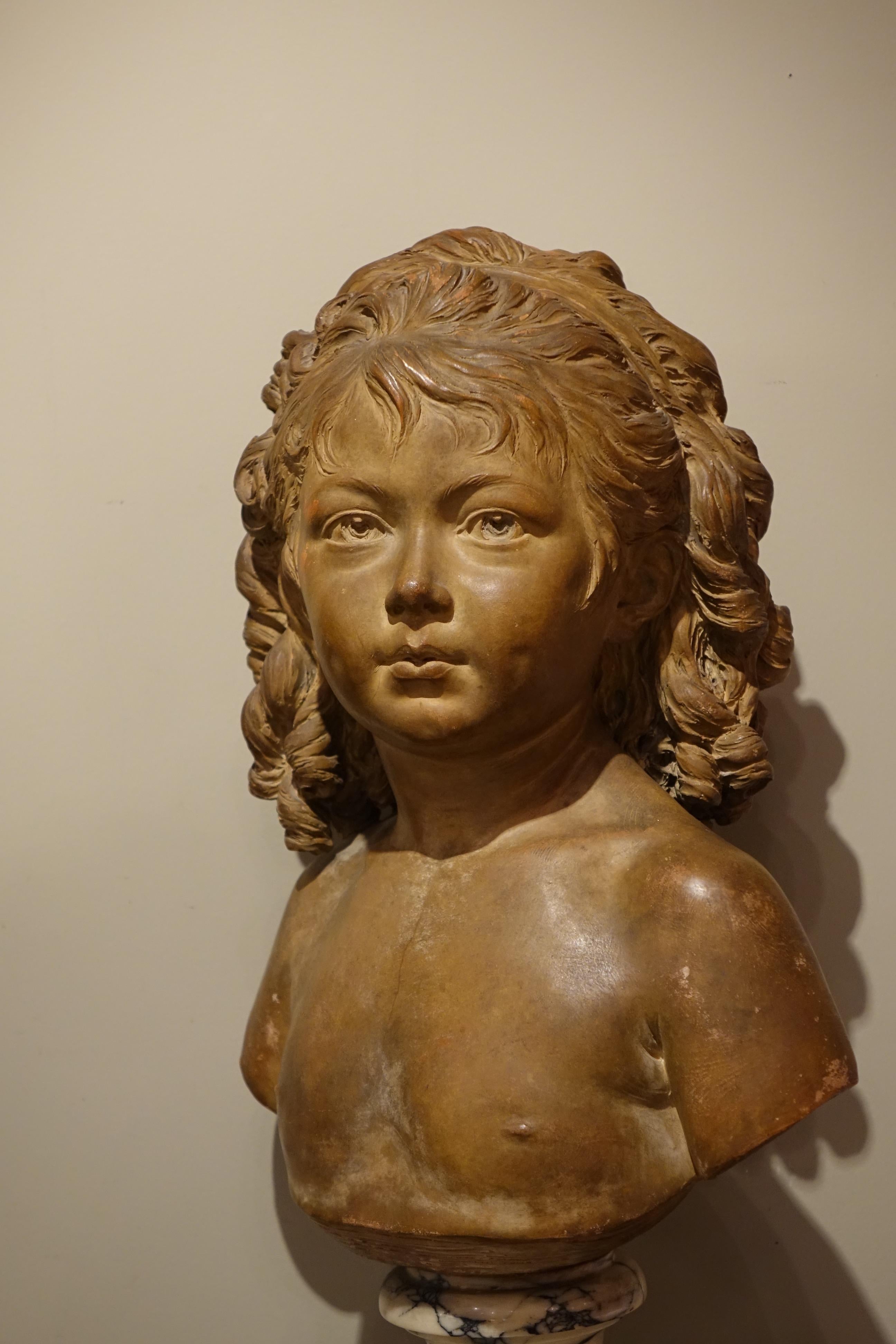 French Terra-Cotta Sculpture Bust of Sabine Houdon, Jean Antoine Houdon