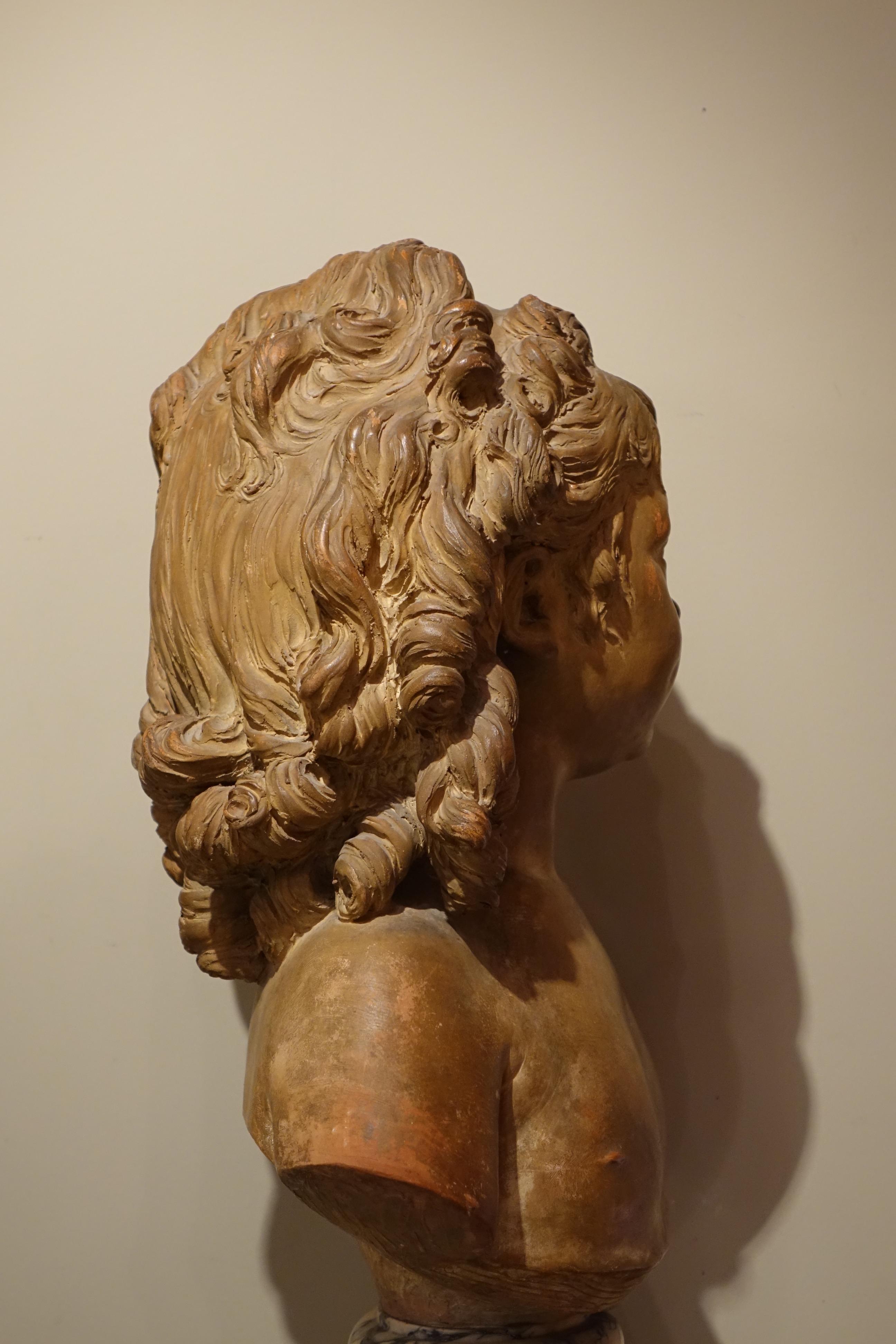 Mid-19th Century Terra-Cotta Sculpture Bust of Sabine Houdon, Jean Antoine Houdon