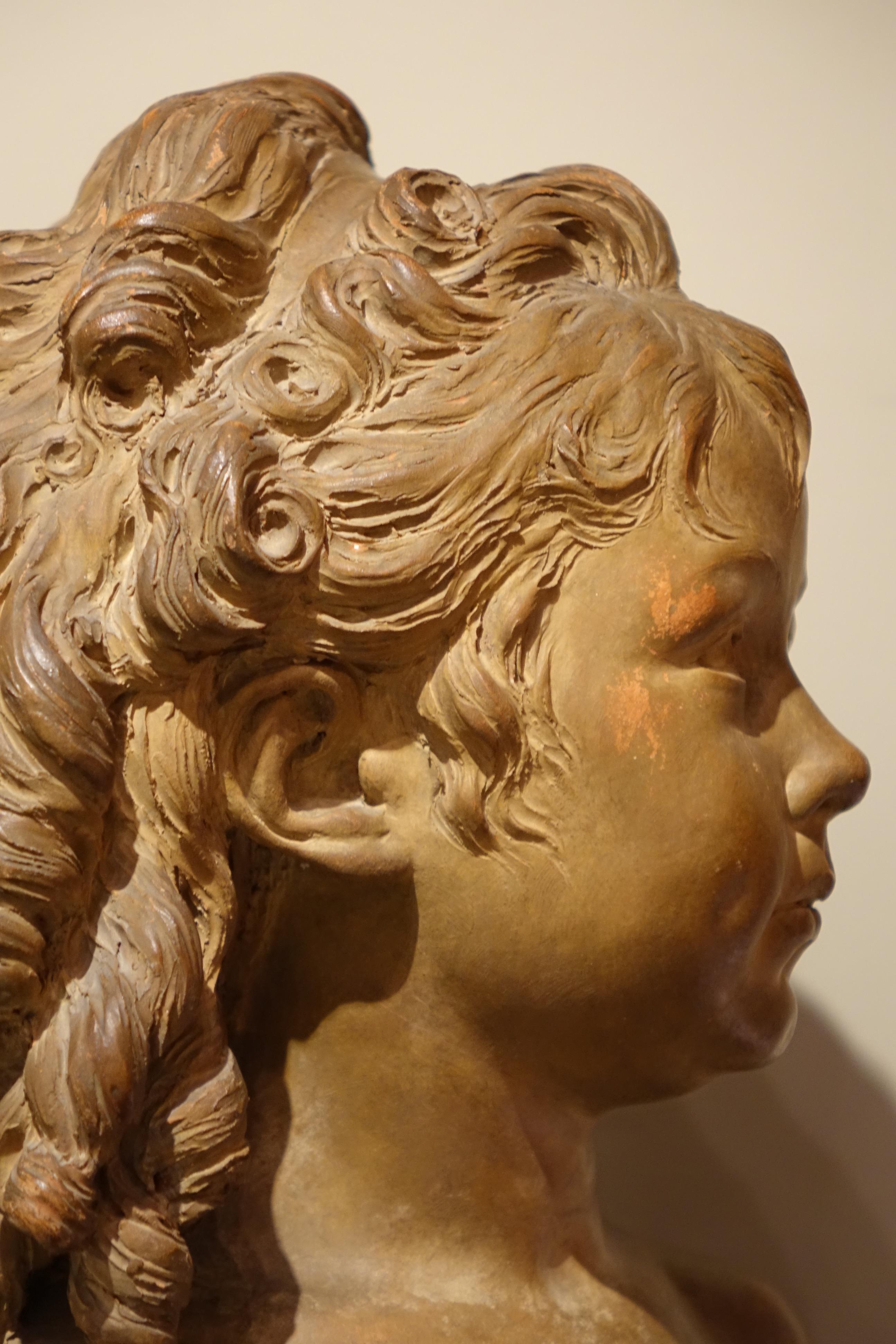 Terracotta Terra-Cotta Sculpture Bust of Sabine Houdon, Jean Antoine Houdon