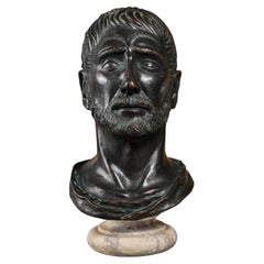 Terra Cotta Sculpture of Classical Face on Marble Base