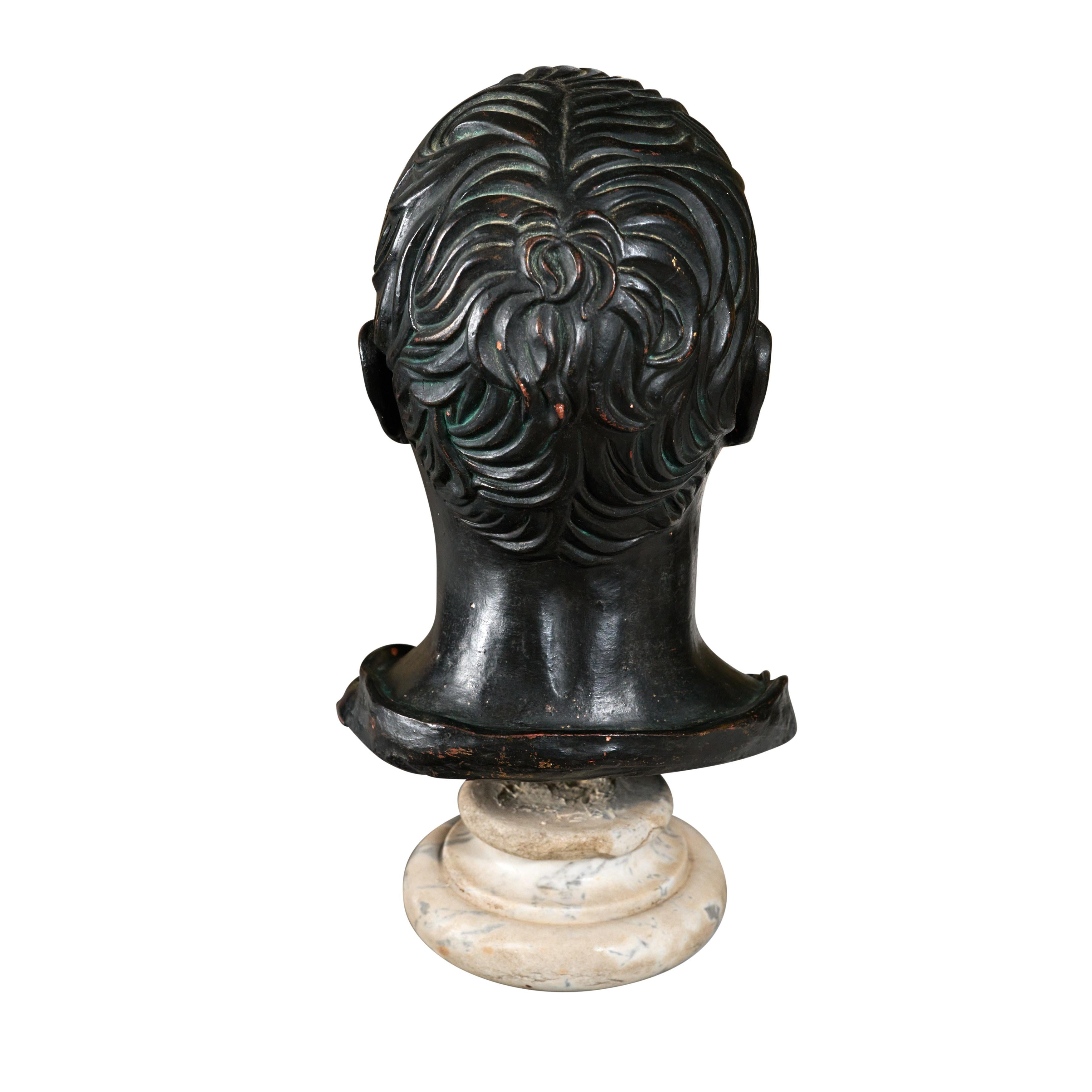 Terracotta Terra Cotta Sculpture of Classical Face on Marble Base For Sale