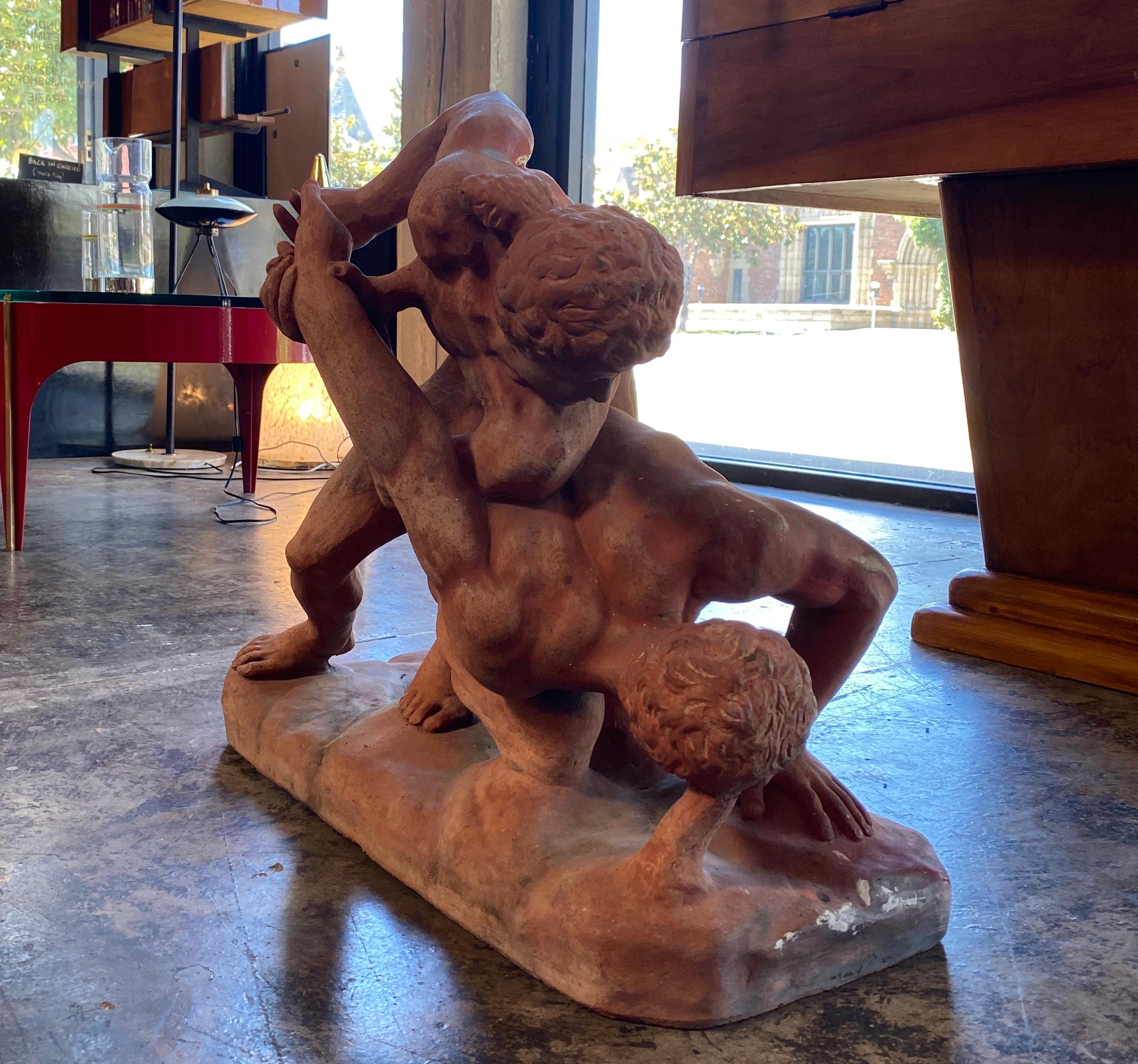 Mid-Century Modern Terracotta Sculpture of the Uffizi Wrestlers by Vincenzo Vela