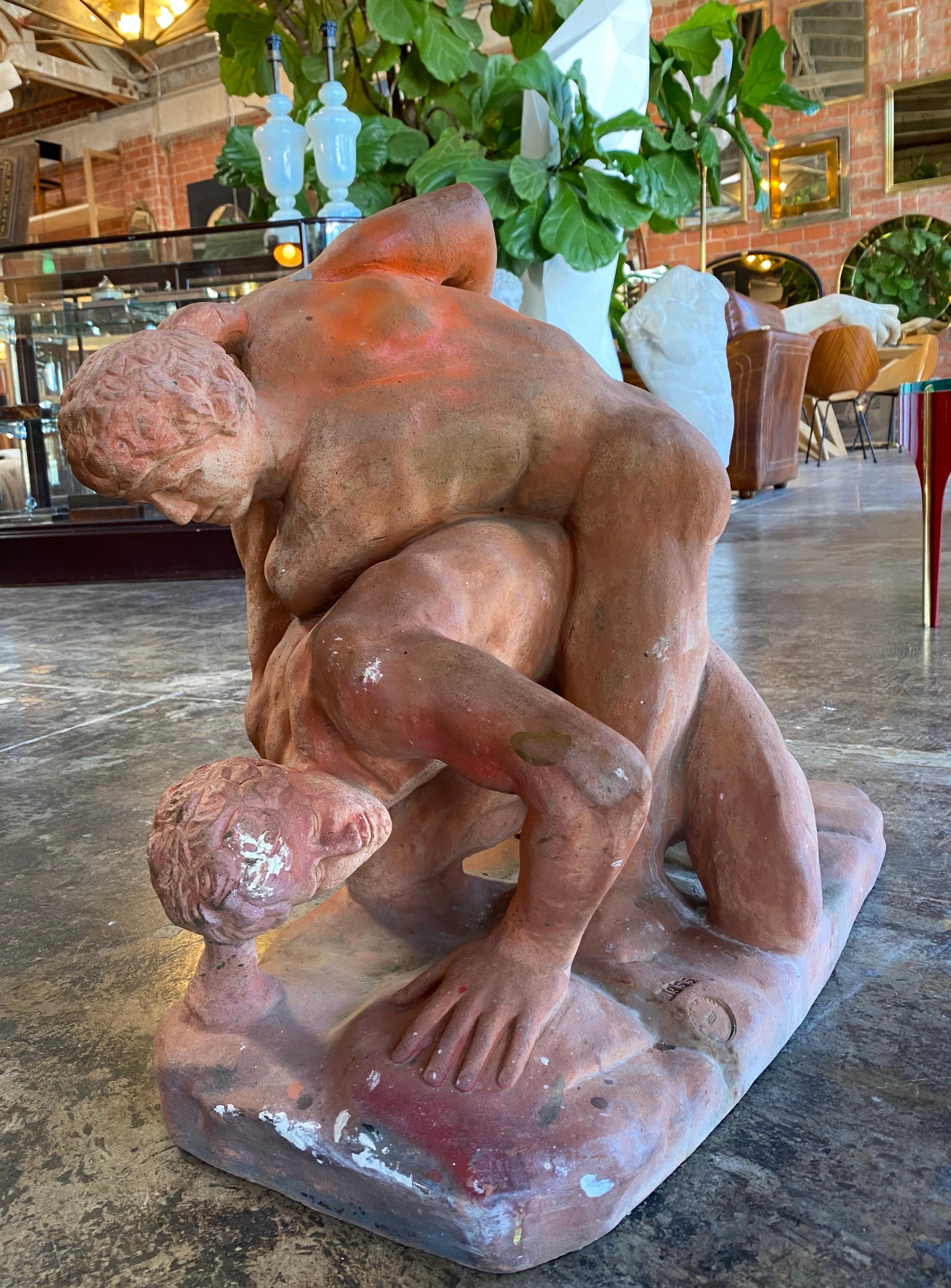 Terracotta Sculpture of the Uffizi Wrestlers by Vincenzo Vela In Good Condition In Los Angeles, CA