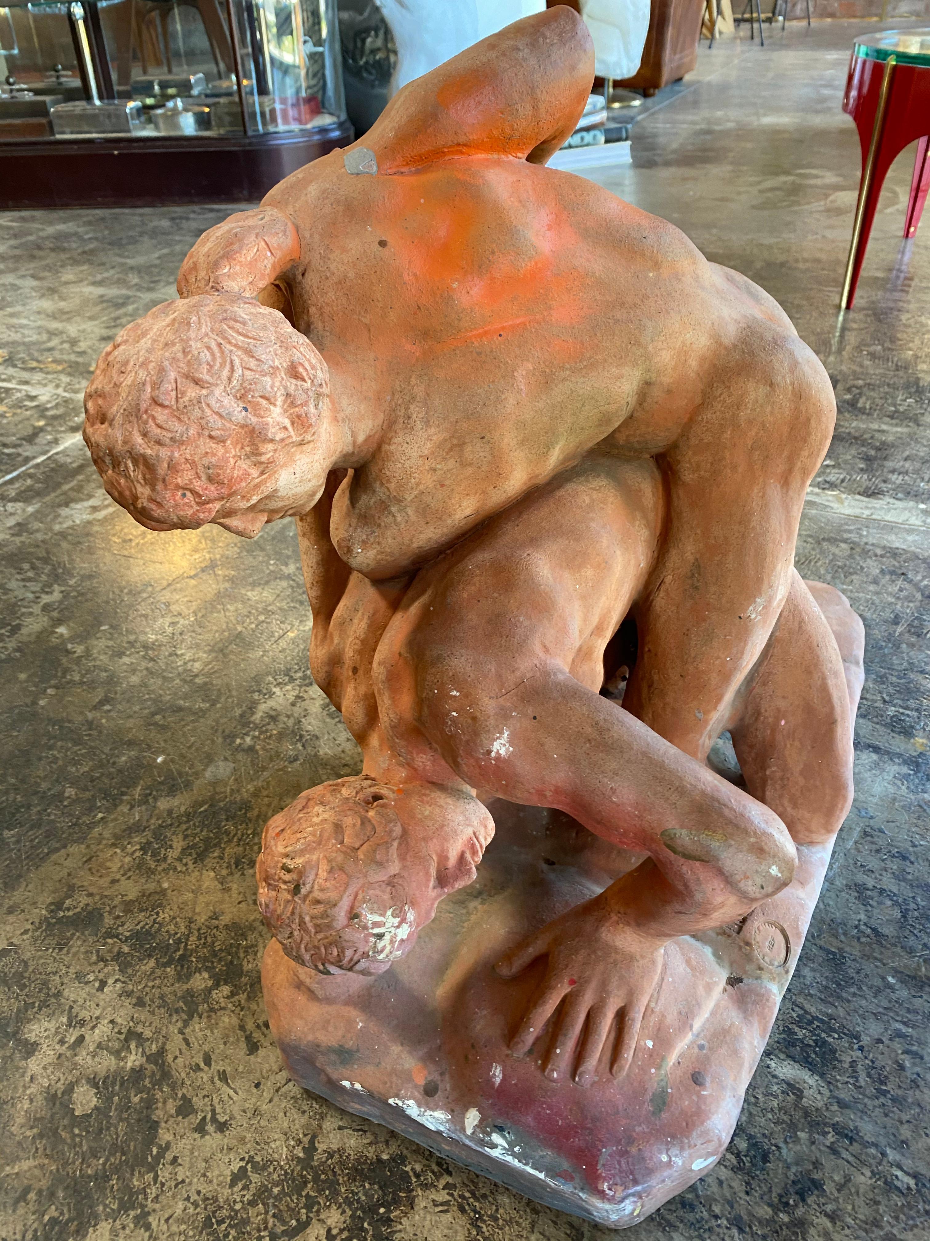 Early 20th Century Terracotta Sculpture of the Uffizi Wrestlers by Vincenzo Vela