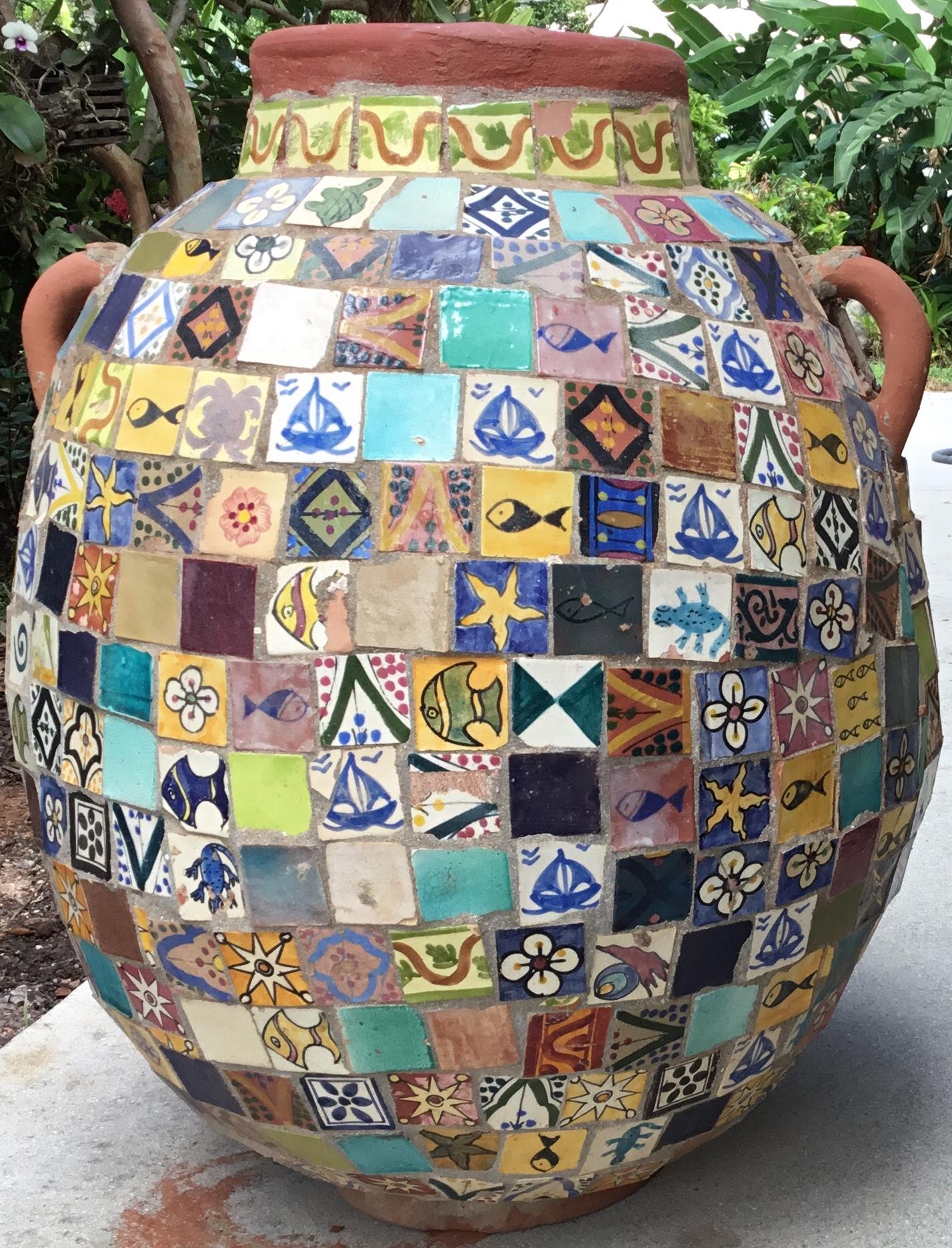 Terracotta Single Garden Vase Urn with Ceramic Tile Mosaic 4