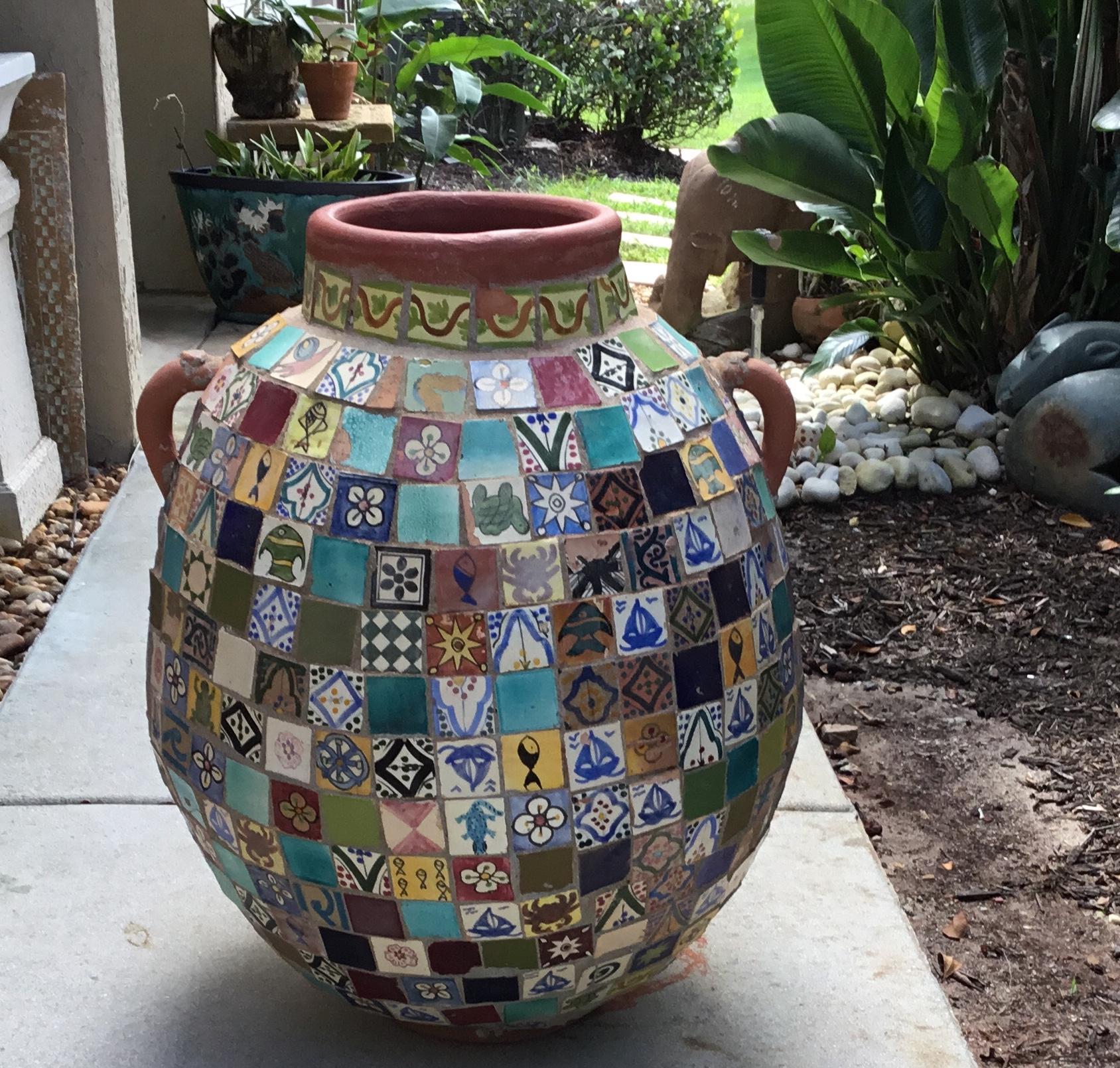 Terracotta Single Garden Vase Urn with Ceramic Tile Mosaic 5