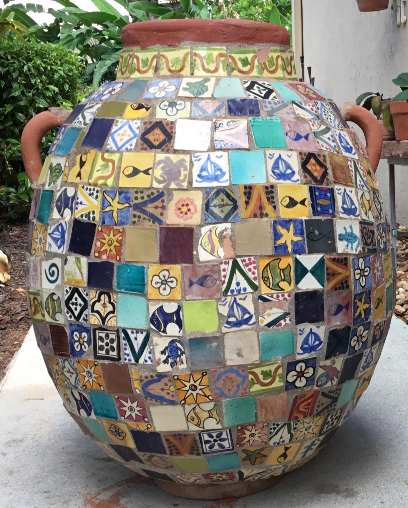 Terracotta Single Garden Vase Urn with Ceramic Tile Mosaic 7