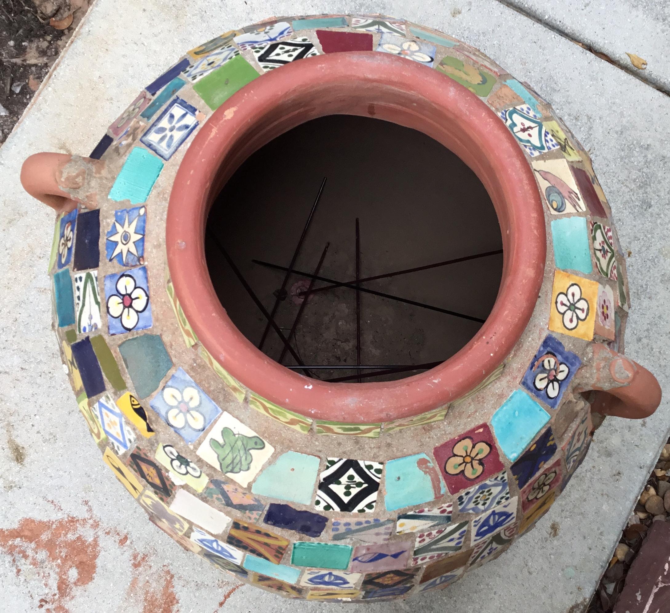 Terracotta Single Garden Vase Urn with Ceramic Tile Mosaic 10