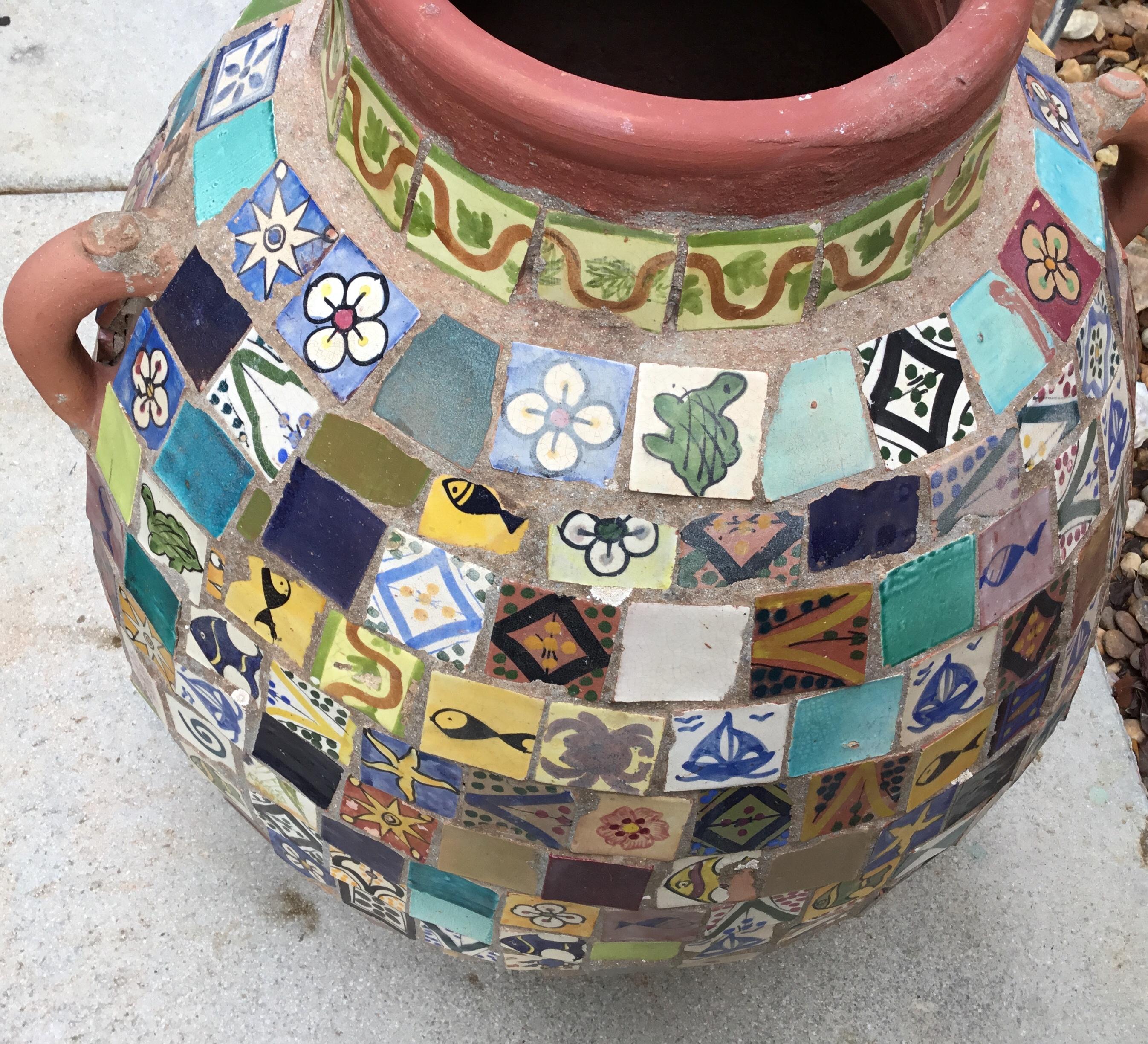 Terracotta Single Garden Vase Urn with Ceramic Tile Mosaic 11