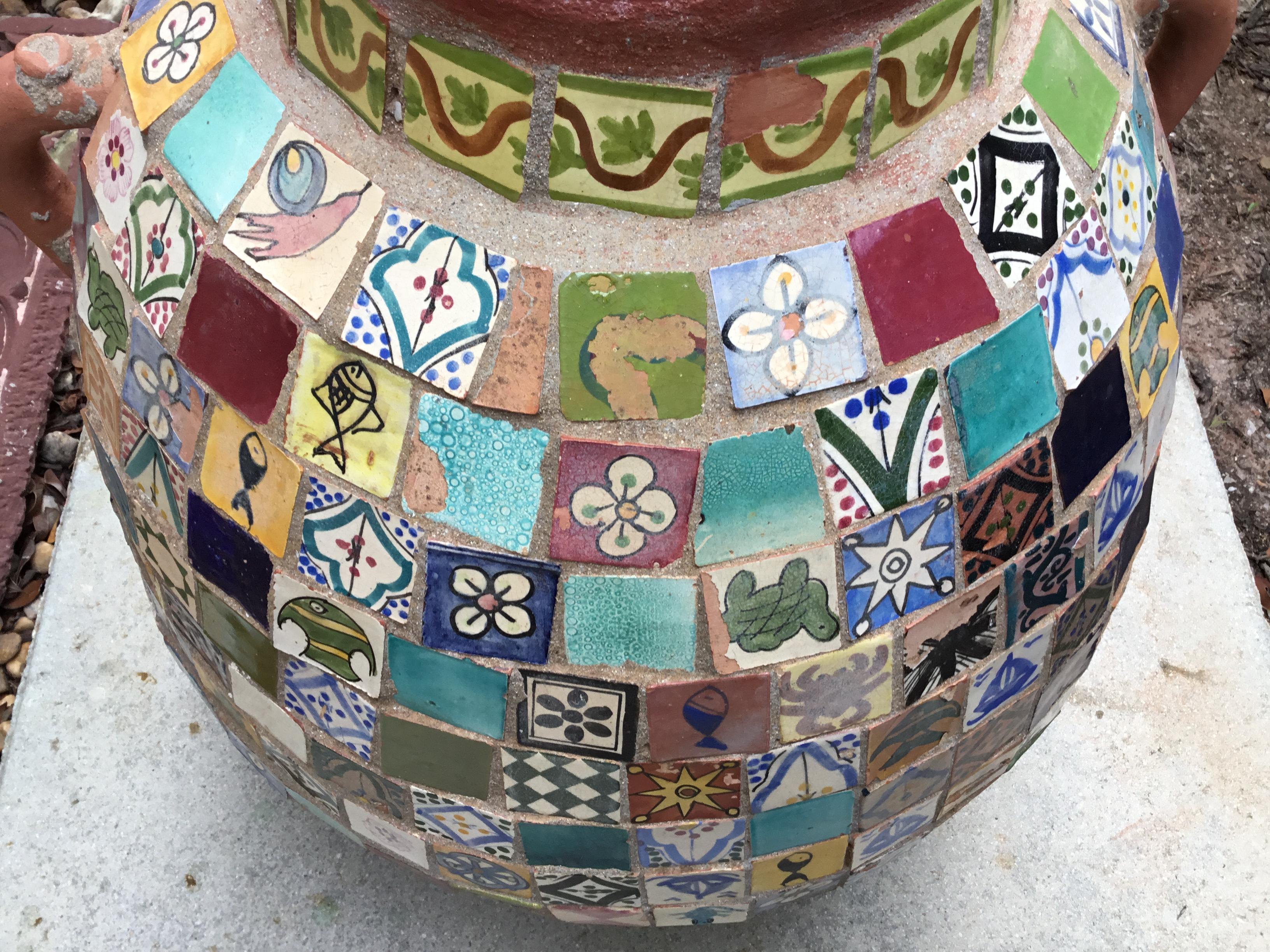 Terracotta Single Garden Vase Urn with Ceramic Tile Mosaic 12