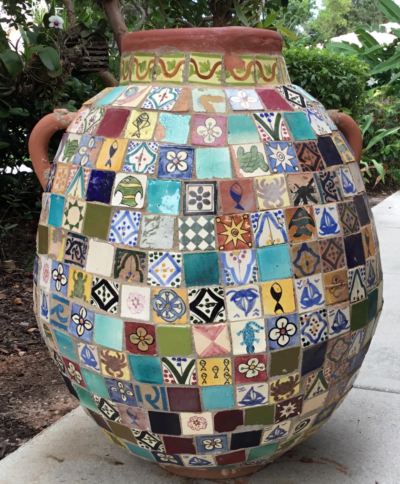 Terracotta Single Garden Vase Urn with Ceramic Tile Mosaic 13