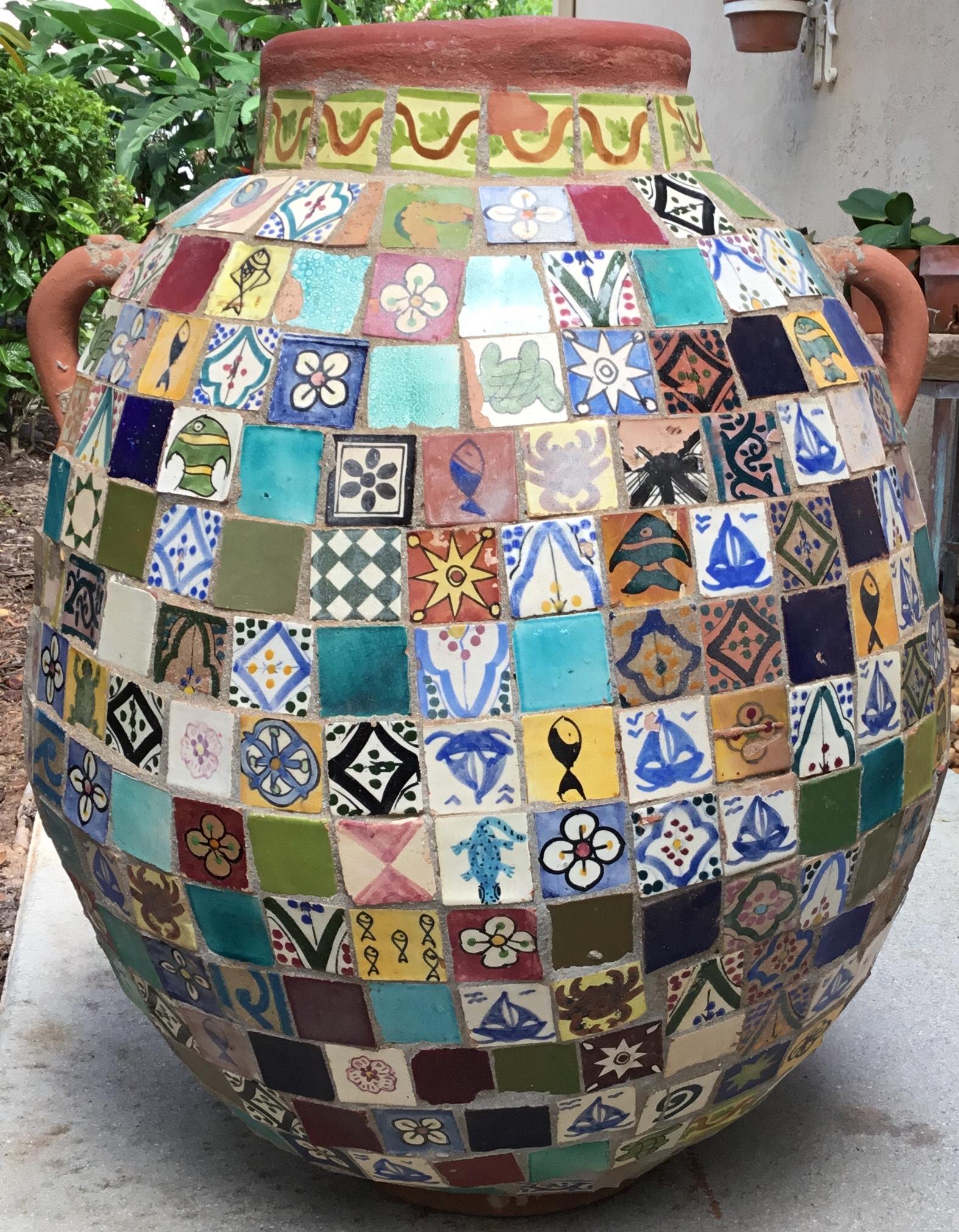 Terracotta Single Garden Vase Urn with Ceramic Tile Mosaic 1
