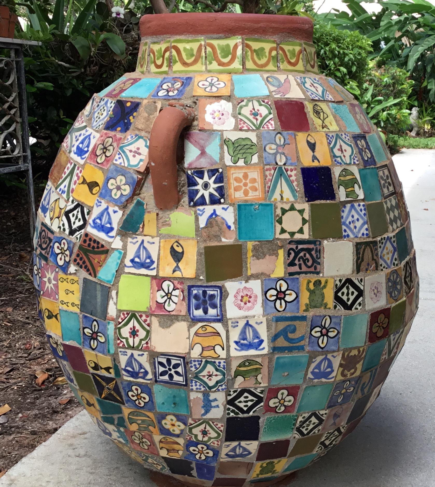 Terracotta Single Garden Vase Urn with Ceramic Tile Mosaic 2