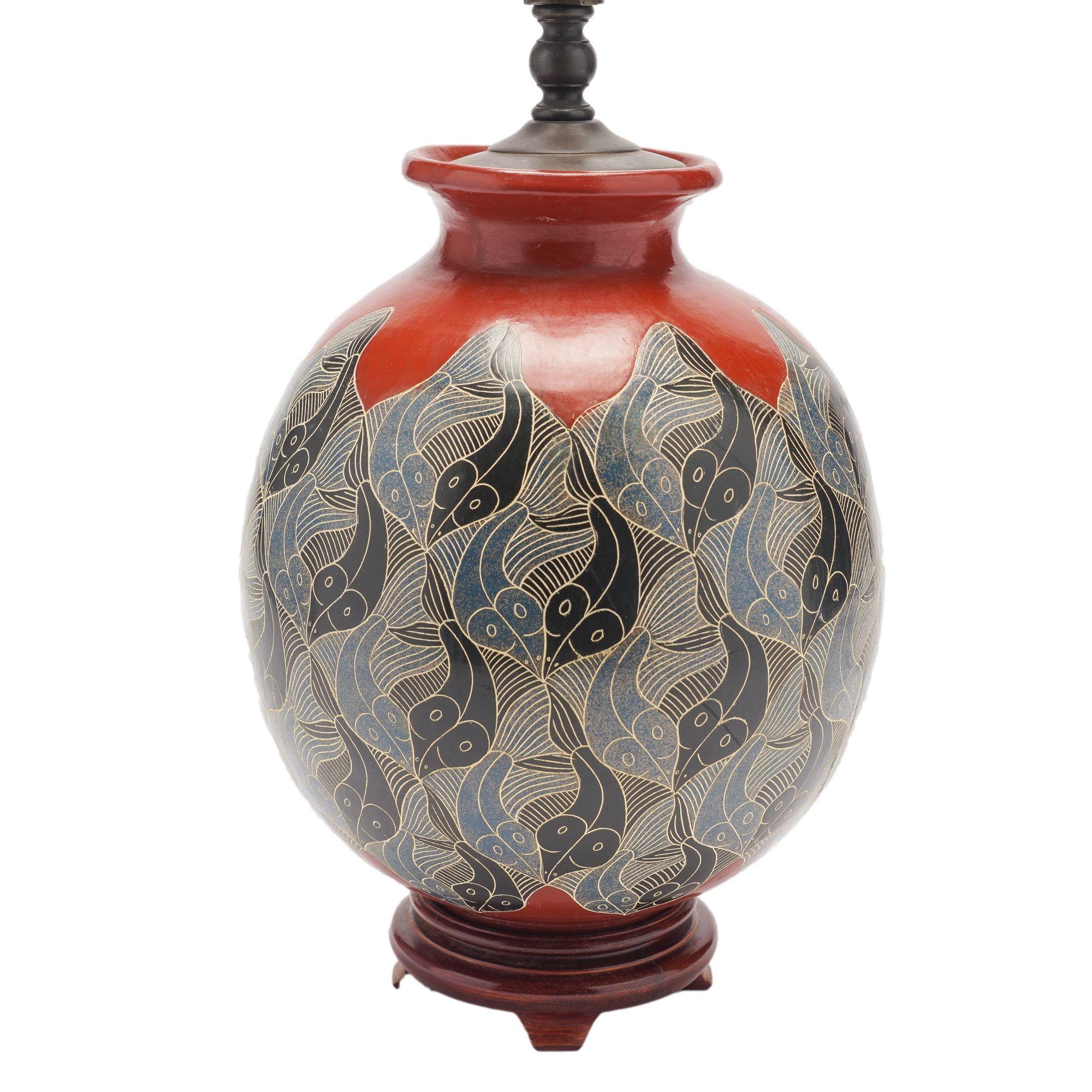 Nicaraguan Terra cotta vase lamp by Vladimir Norori, c. 1950 For Sale