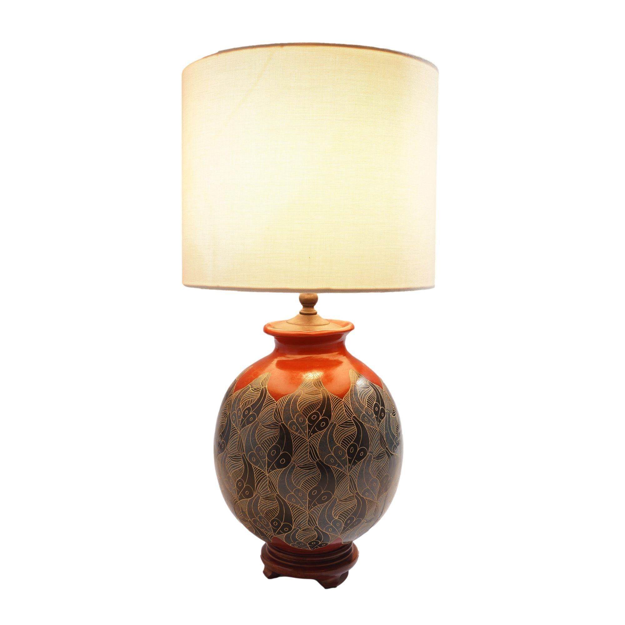 Terra cotta vase lamp by Vladimir Norori, c. 1950 In Good Condition For Sale In Kenilworth, IL