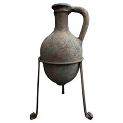 Terra Cotta Vase On Metal Three legged Stand