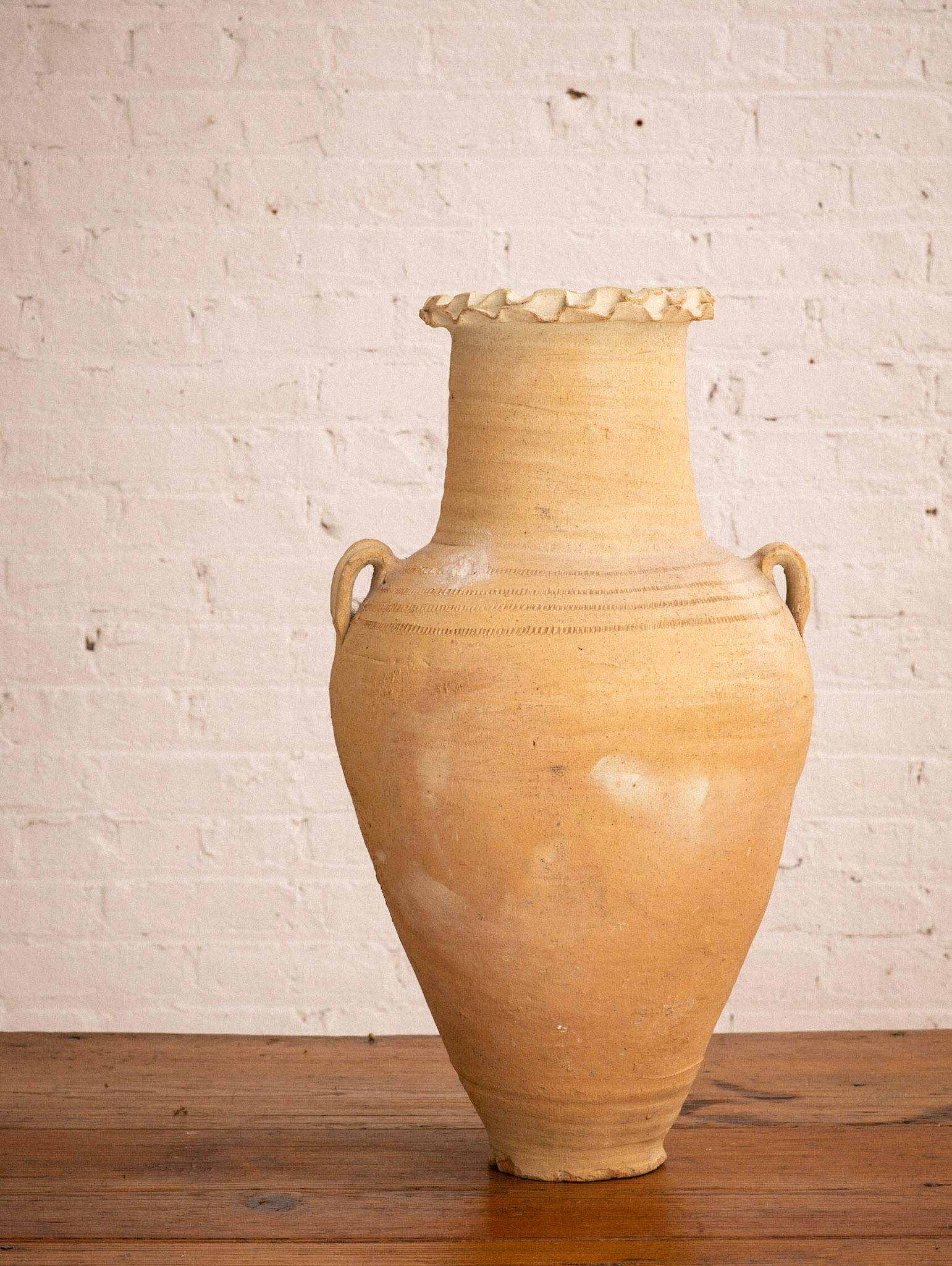 Terra Cotta Vessel with Decorative Ruffle Detail For Sale 1
