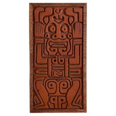 Terra Cotta Wall Sculpture with Mayan Design