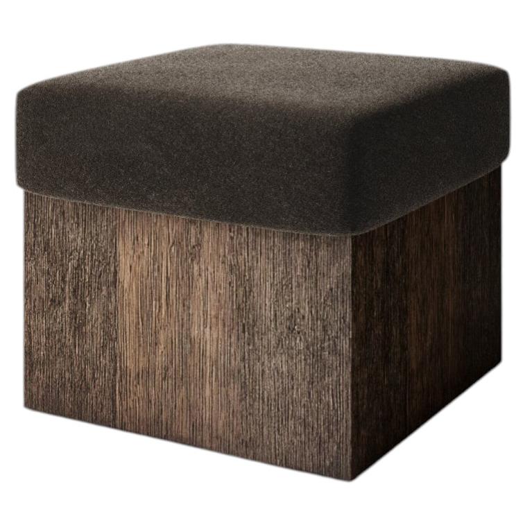 Dot Cube Stool - Upholstered in Brown Taupe Mohair