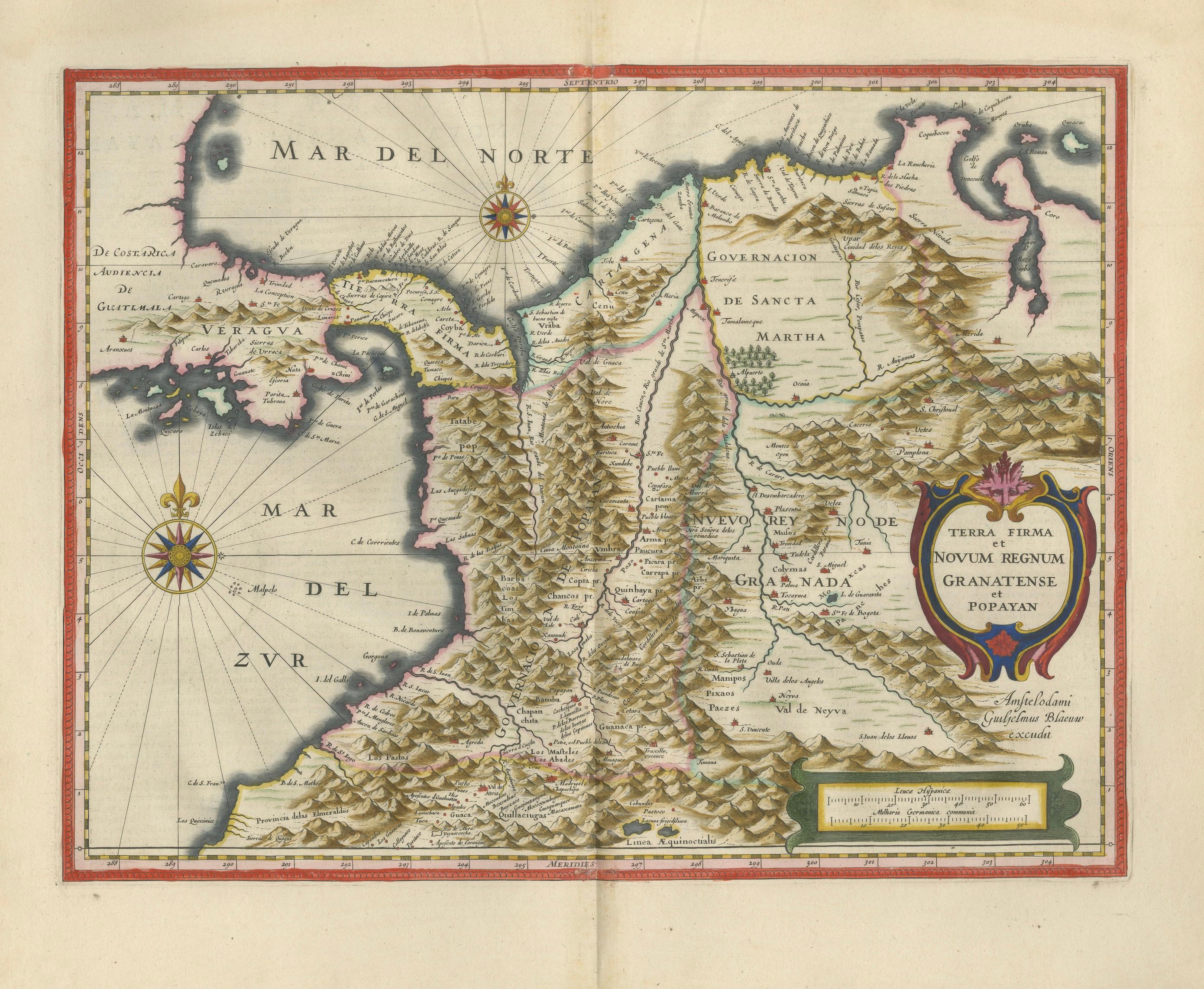 Terra Firma, Blaeu c.1642 – Antique Map of New Granada & Popayán