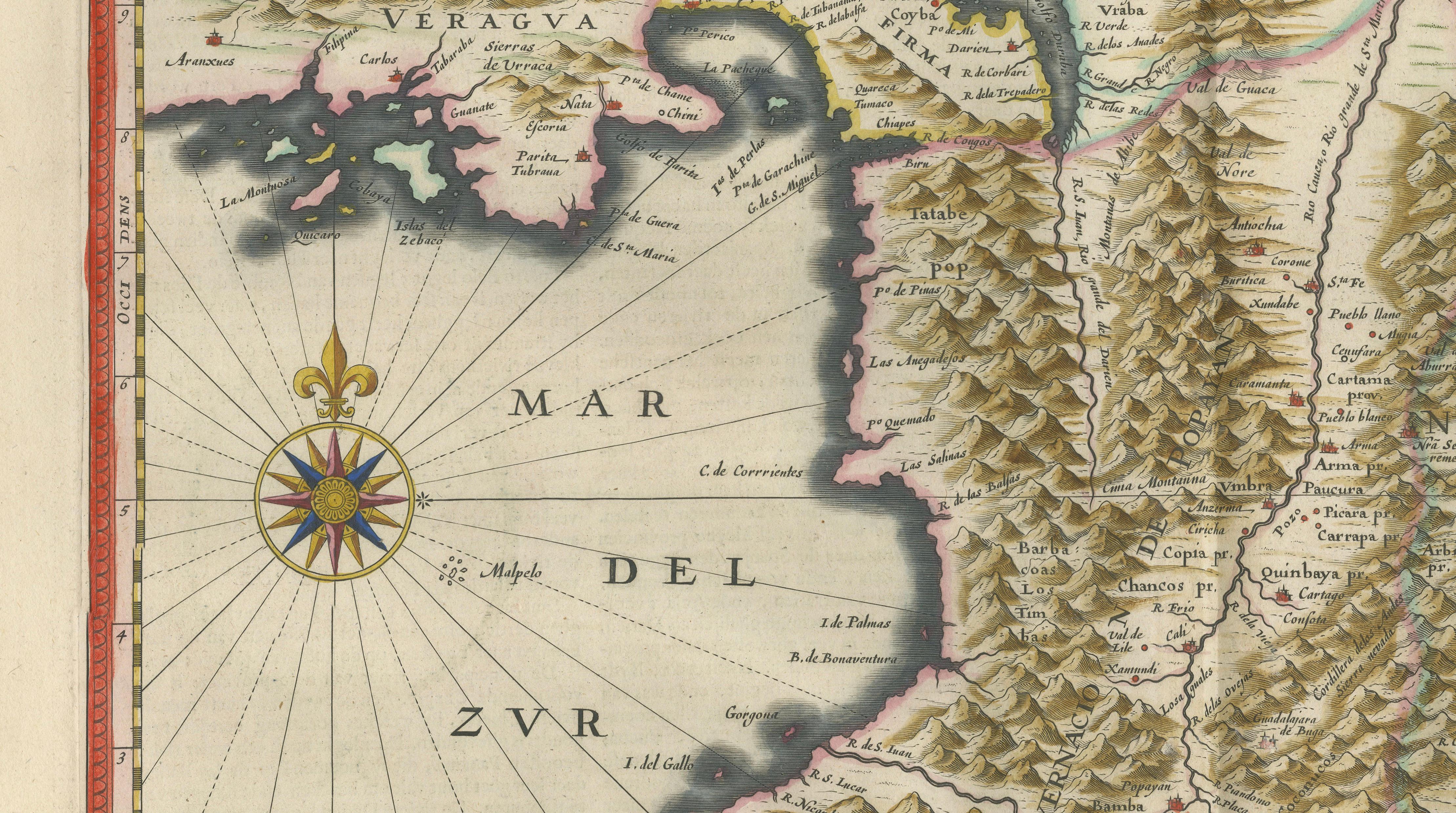 Terra Firma, Blaeu c.1642 – Antique Map of New Granada & Popayán