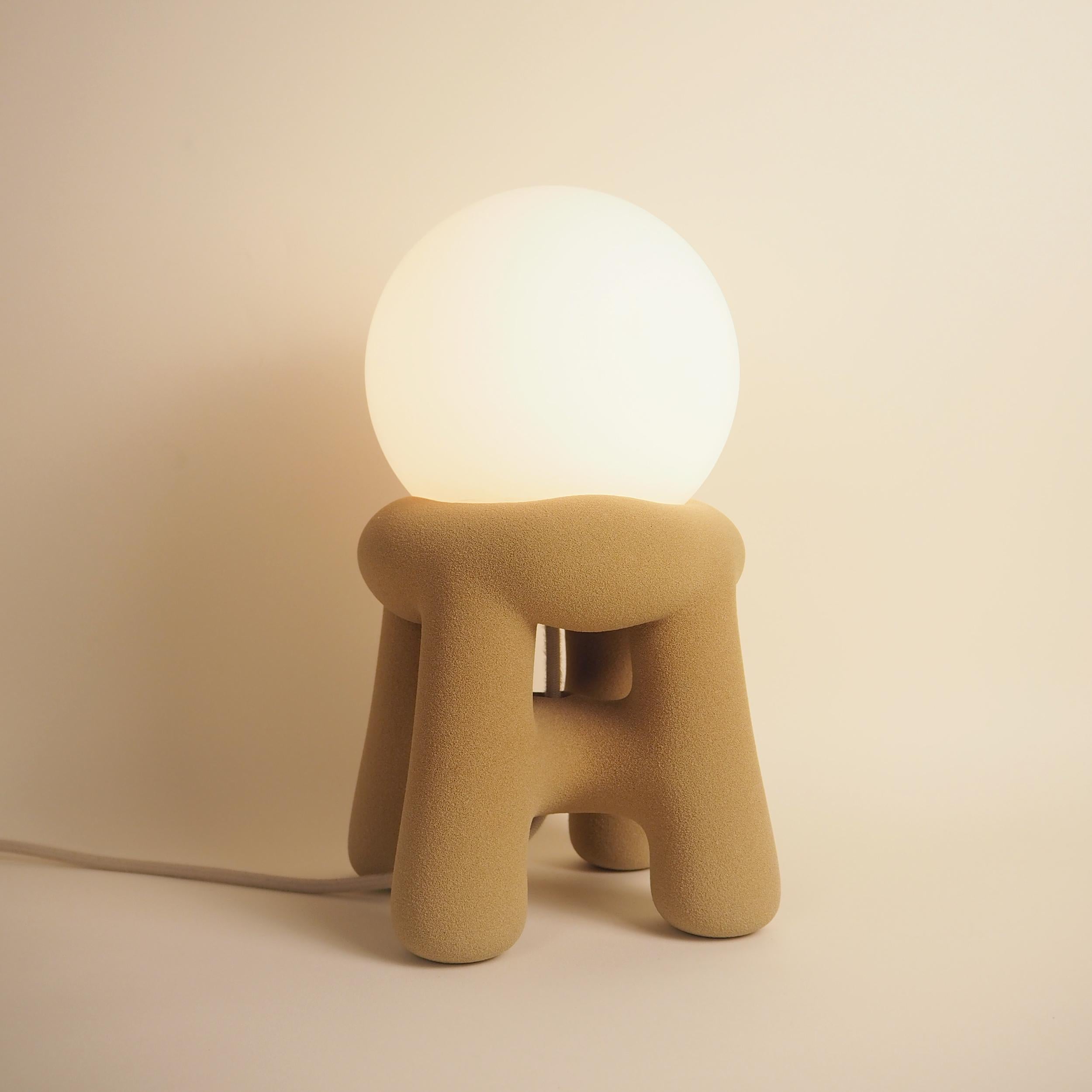 Post-Modern Spherical Top, Organic Four-Legged Base Quartz Sand Floor Lamp by Luis Gimeno For Sale