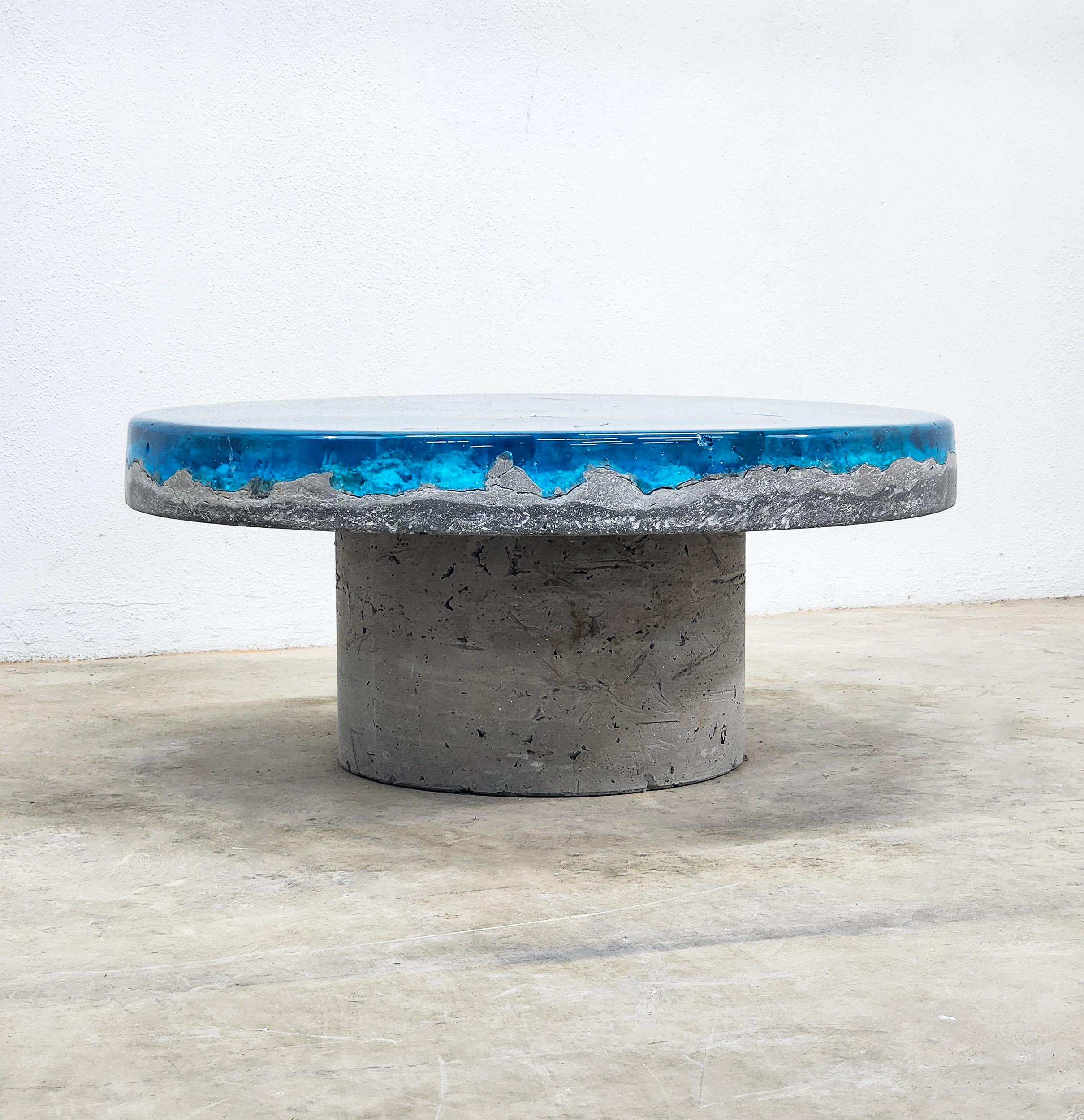 Cast Terra Forma Coffee Table Aquamarine Resin and Concrete For Sale