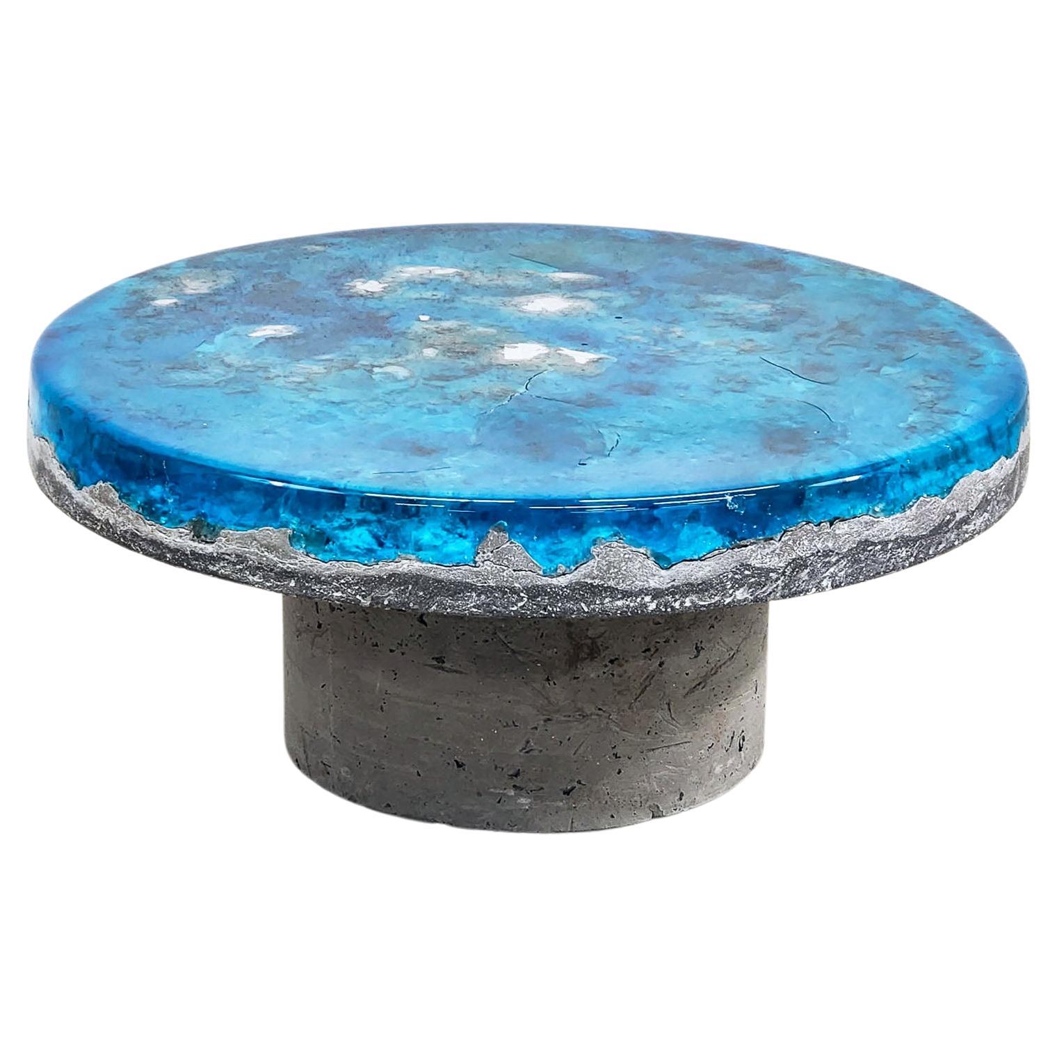 Terra Forma Coffee Table Aquamarine Resin and Concrete For Sale