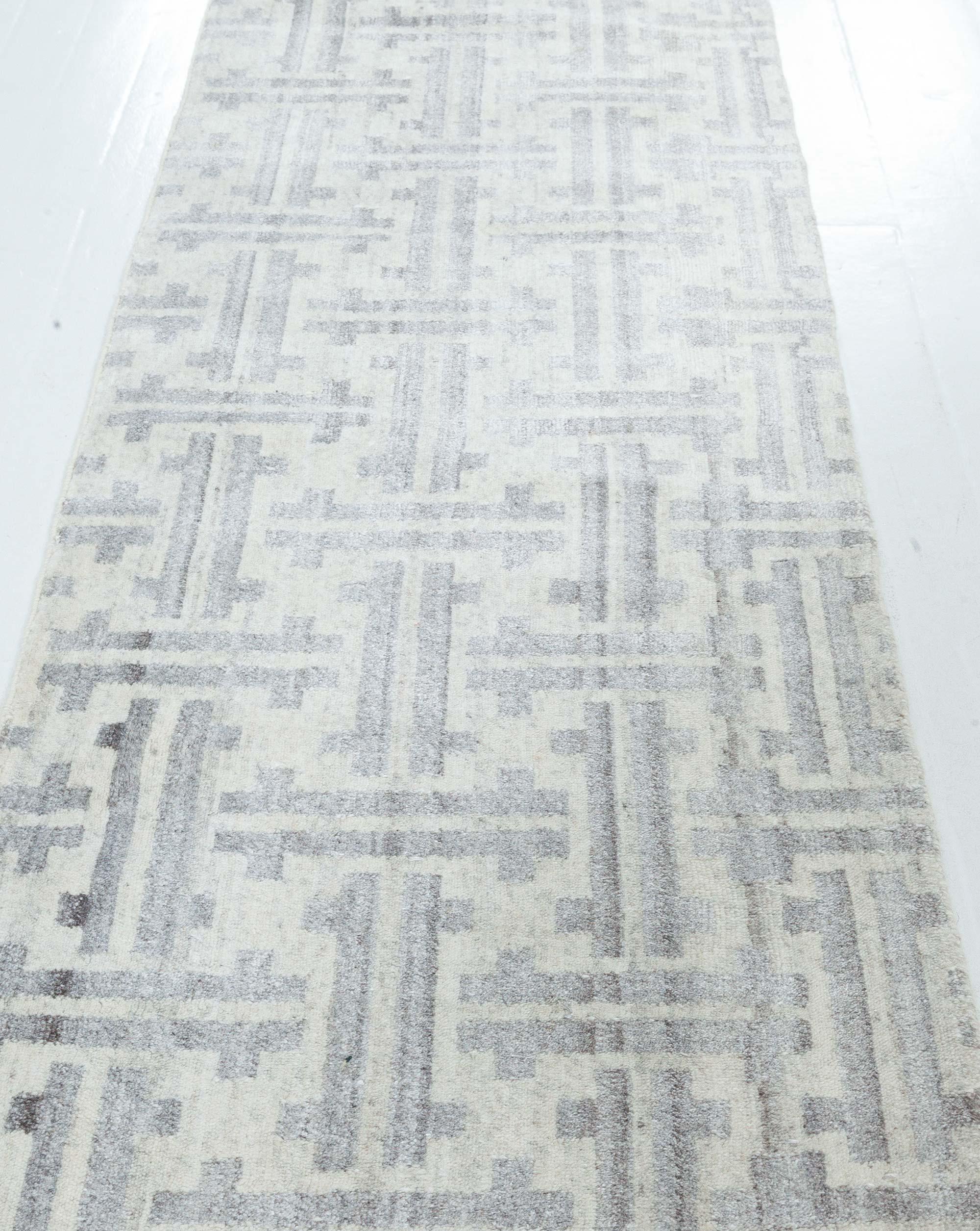 Hand-Knotted Terra Geometric Runner by Doris Leslie Blau For Sale